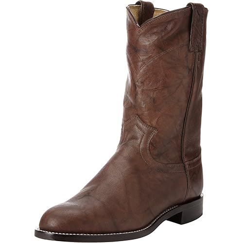 Justin Jackson 10" Roper Cowboy Boots for Men - Round Toe Full-Grain Leather Upper, J-Flex Comfort System, and Hand-Nailed Leather Outsole