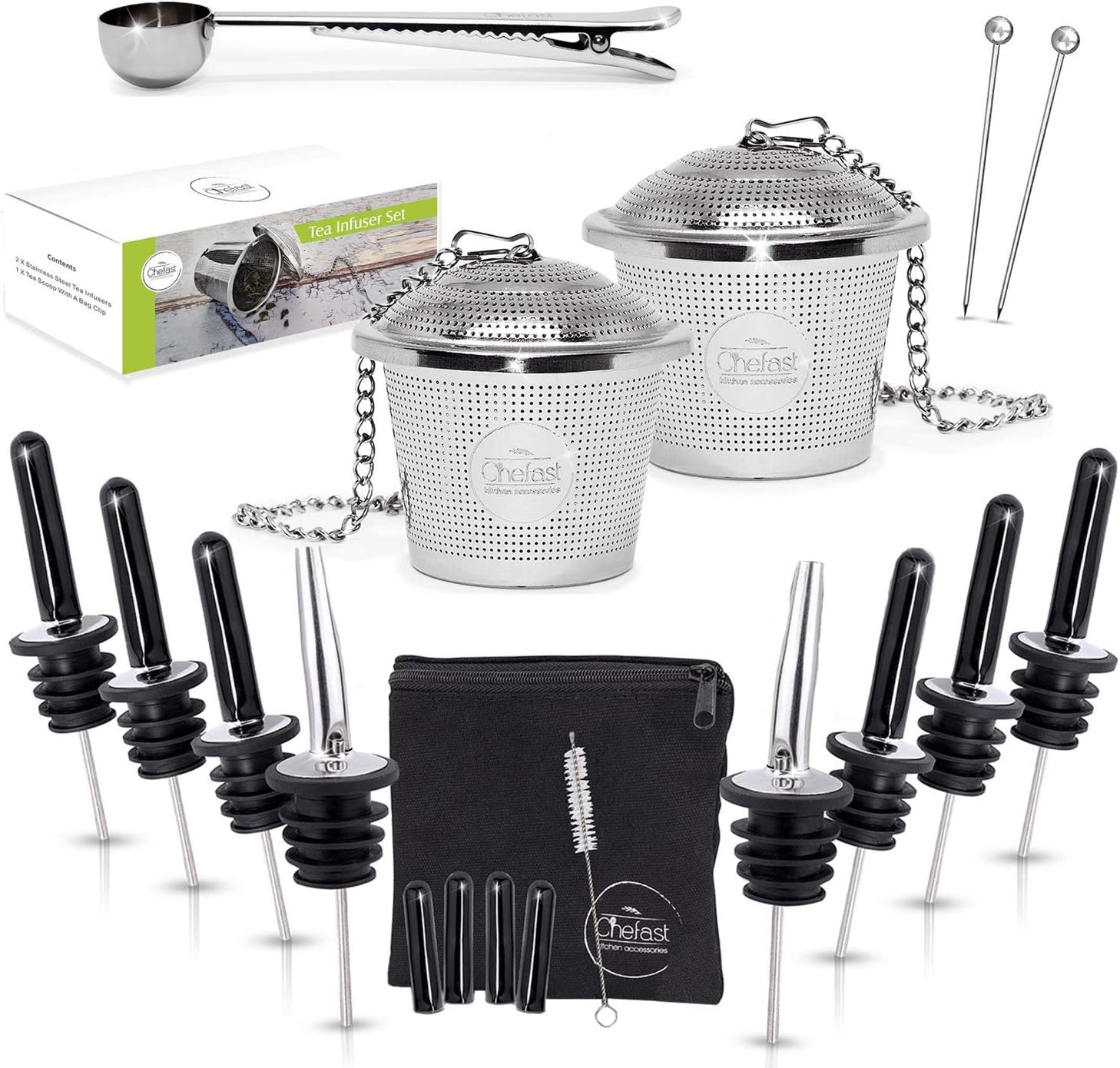 Chefast Multi Cup Tea Infusers with Liquor Bottle Pourers