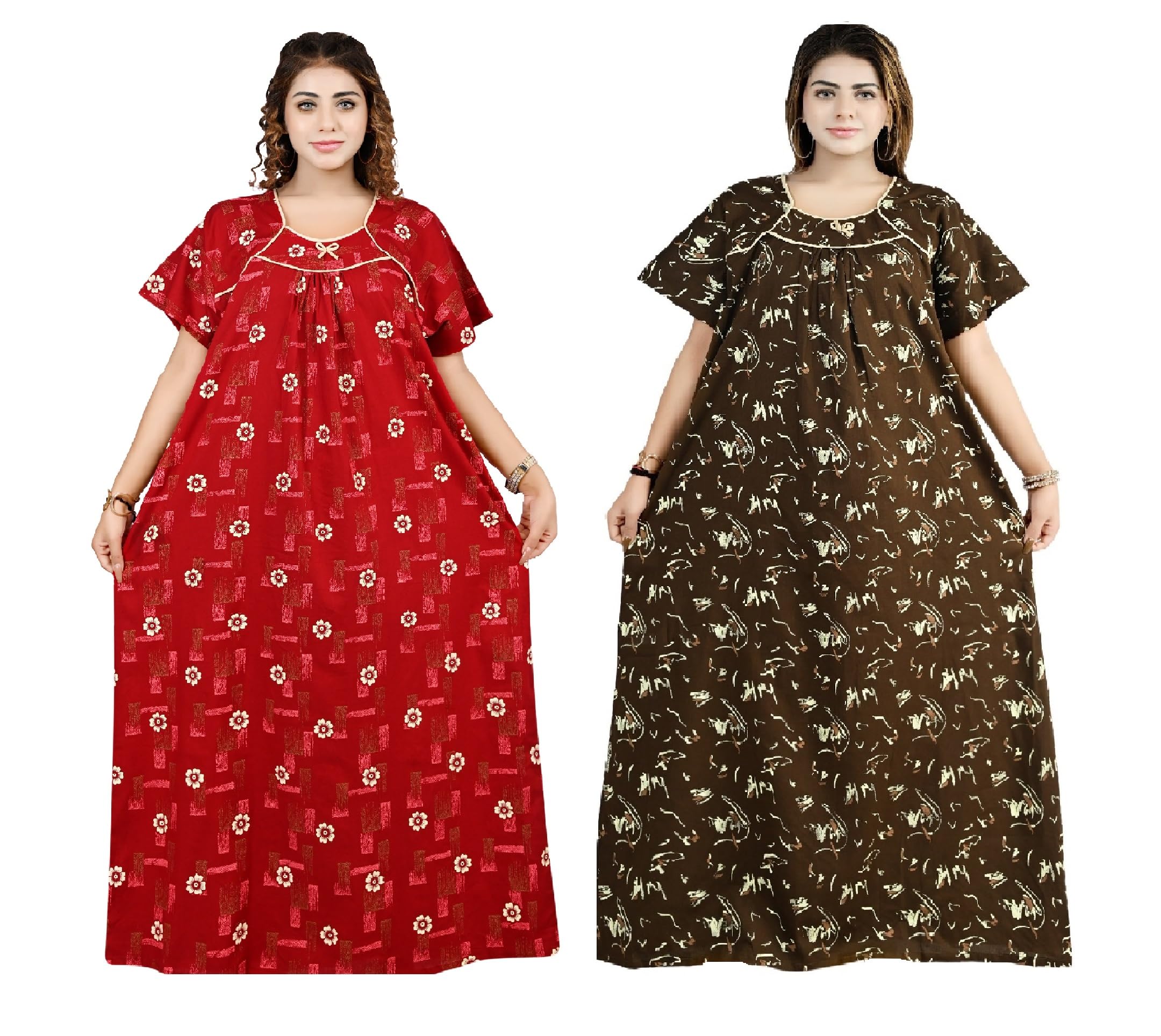 Women Nighty Cotton Maxi Jumbo Plus Size Combo 2Pc | Long Gown Maxi for Women | Plus Size Stylish Jumbo Nighti| Floral Print Nighty-picture-30