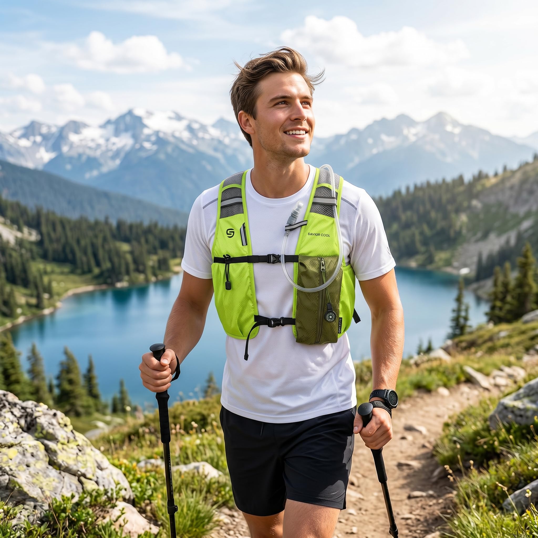 Gilet de course rafraîchissant avec poche d'hydratation de 2 l, sac à dos d'hydratation de 10 l, 3 packs de refroidissement, système de refroidissement de 180 min, réfléchissant, pour