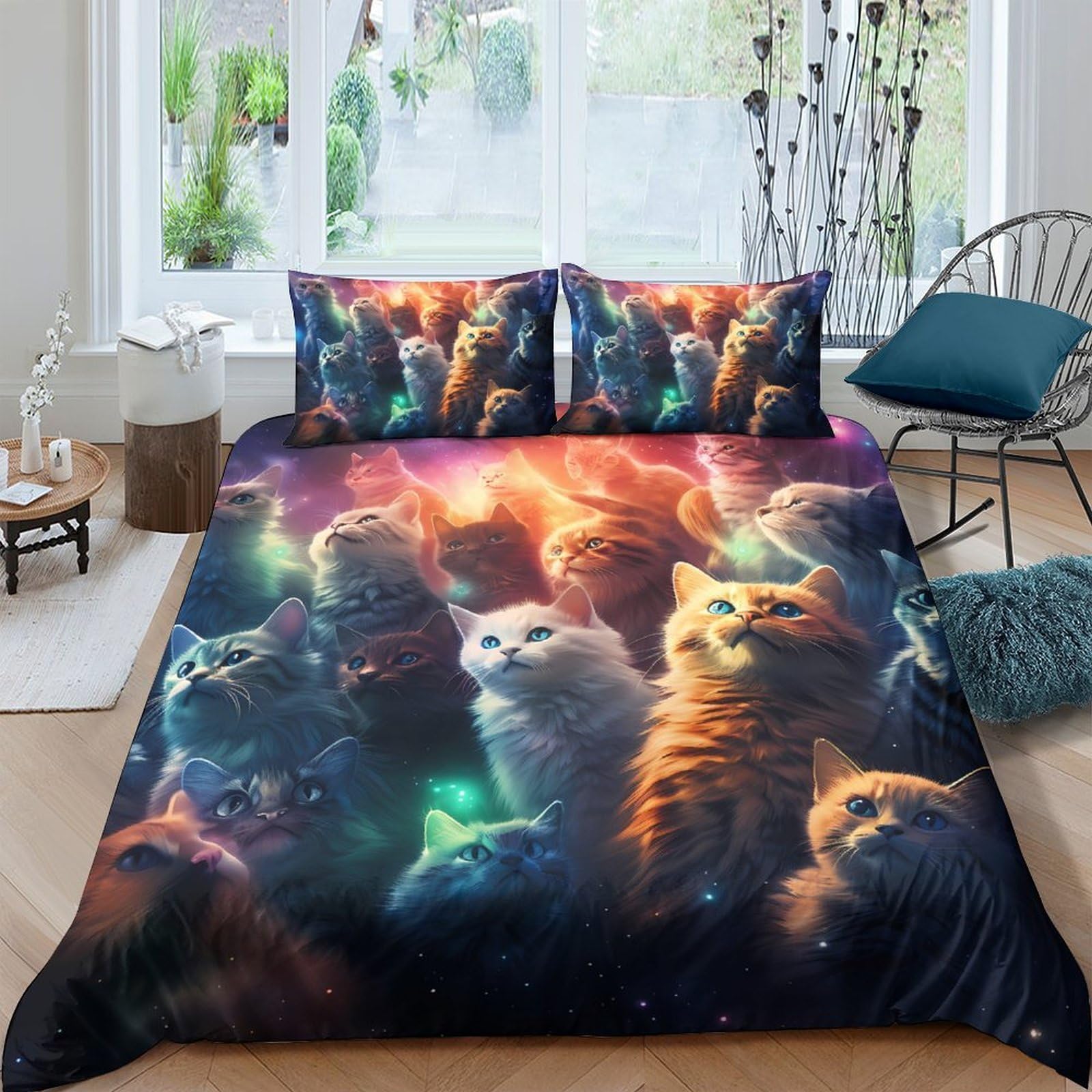 Ctjqhvkz Style-4 3D Printed Fantasy Cat Fitted Sheet Microfiber Soft Breathable Cosmic Galaxy Mattress Cover For Bedroom Decor Protection Single（135X200cm）