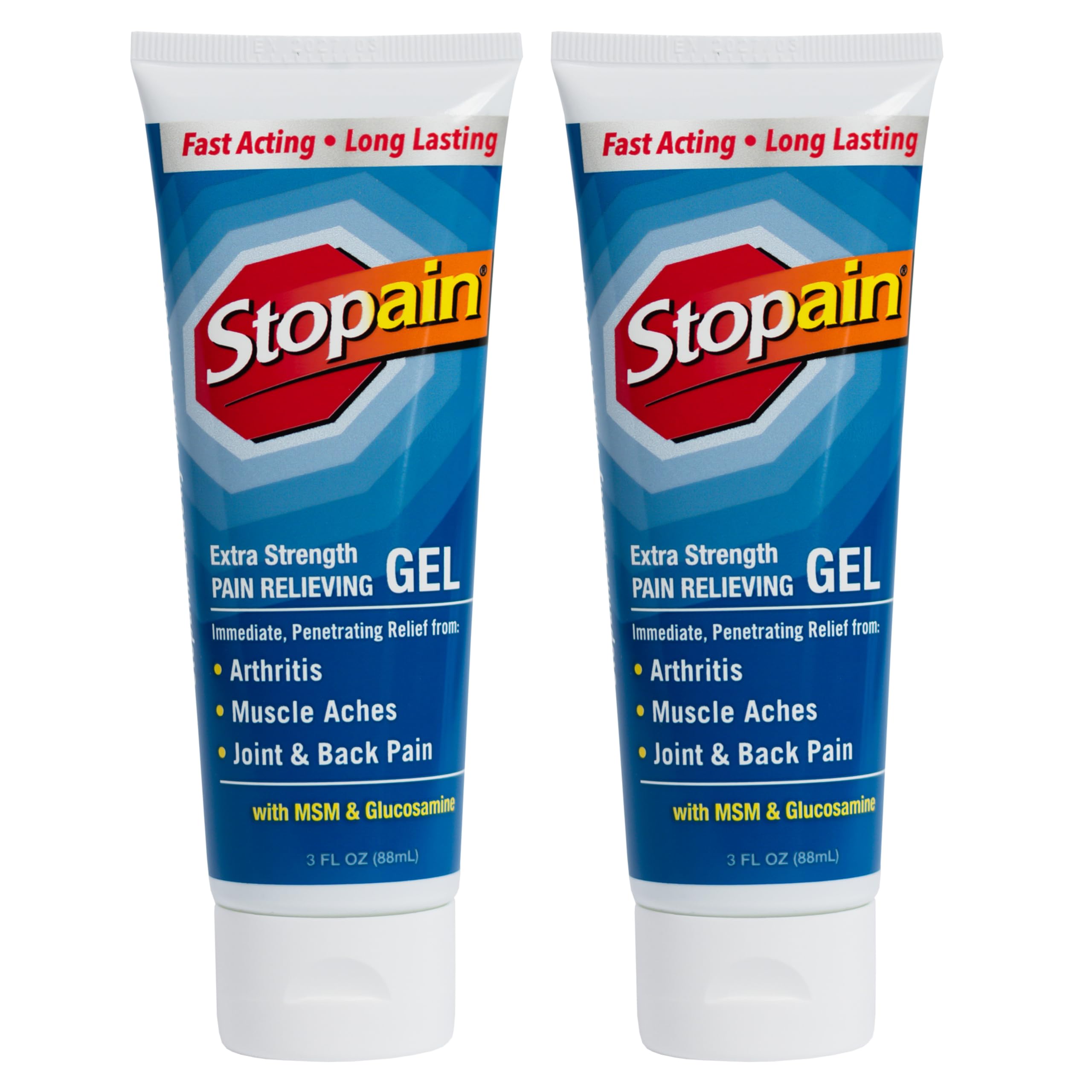 Stopain Pain Relief Gel 3oz (2 Pack) USA Made, Max Strength Fast Acting with MSM, Glucosamine, Menthol for Arthritis, Lower Back Sciatica, Knee, Neck, HSA FSA Approved Topical Analgesic Products