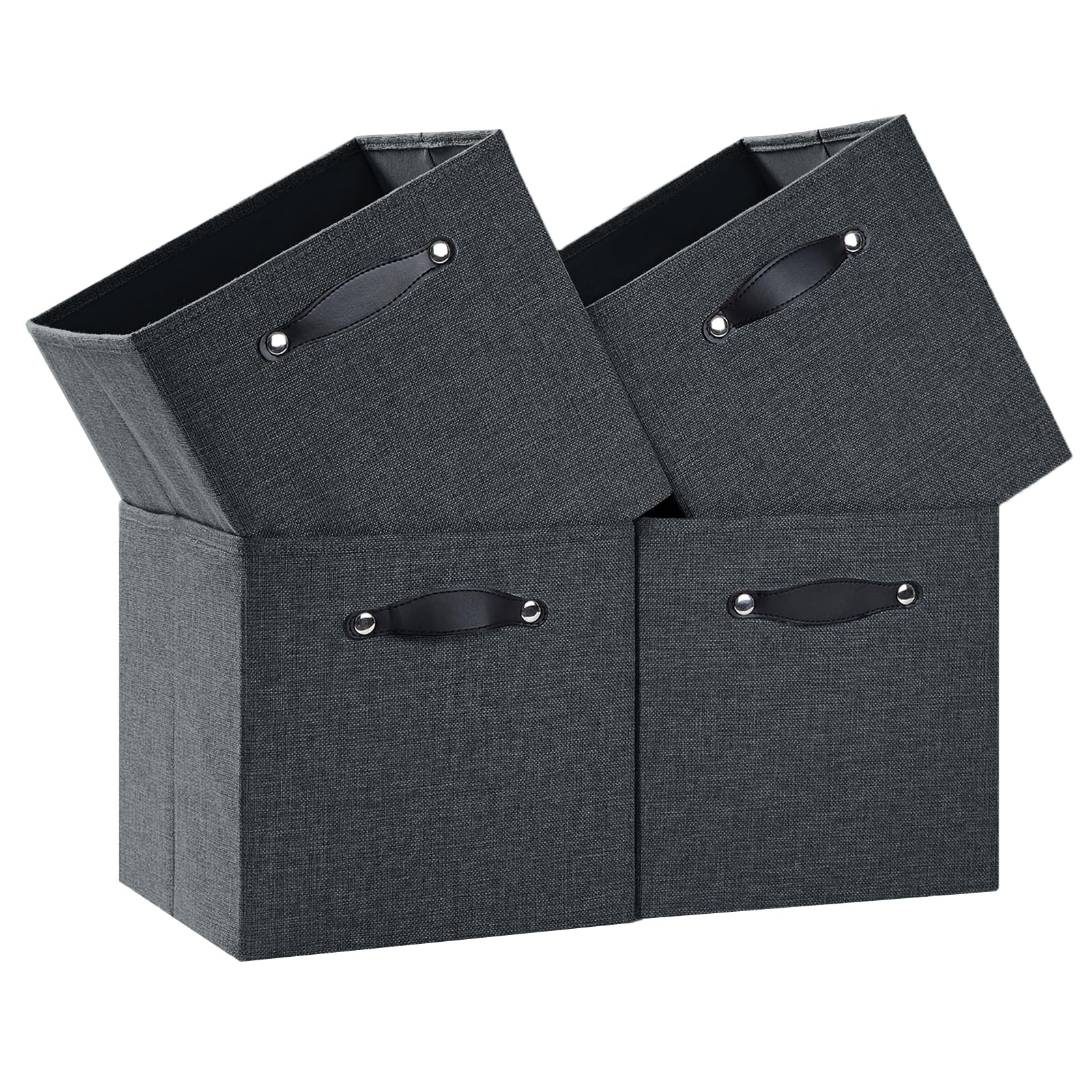 FABINADO Foldable Fabric Storage Bins Cubes, 13x15x13 Inch Kallax Cubby Bins with Dual Handles, Graphite Gray, 4 Pack