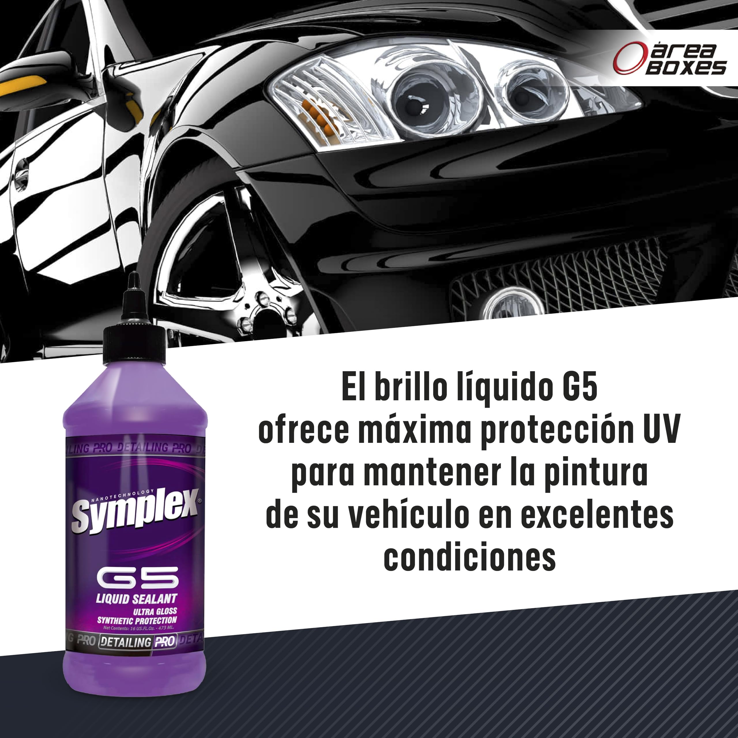 Sellador Para Autos [Symplex G5] Protección Sintética Efecto Espejo de Alto Brillo | Repele Agua y Suciedad | Uso en Pintura y Vidrio | Abrillantador de Fácil Aplicación y Duradero (SYMPLEX G5, 948ML)