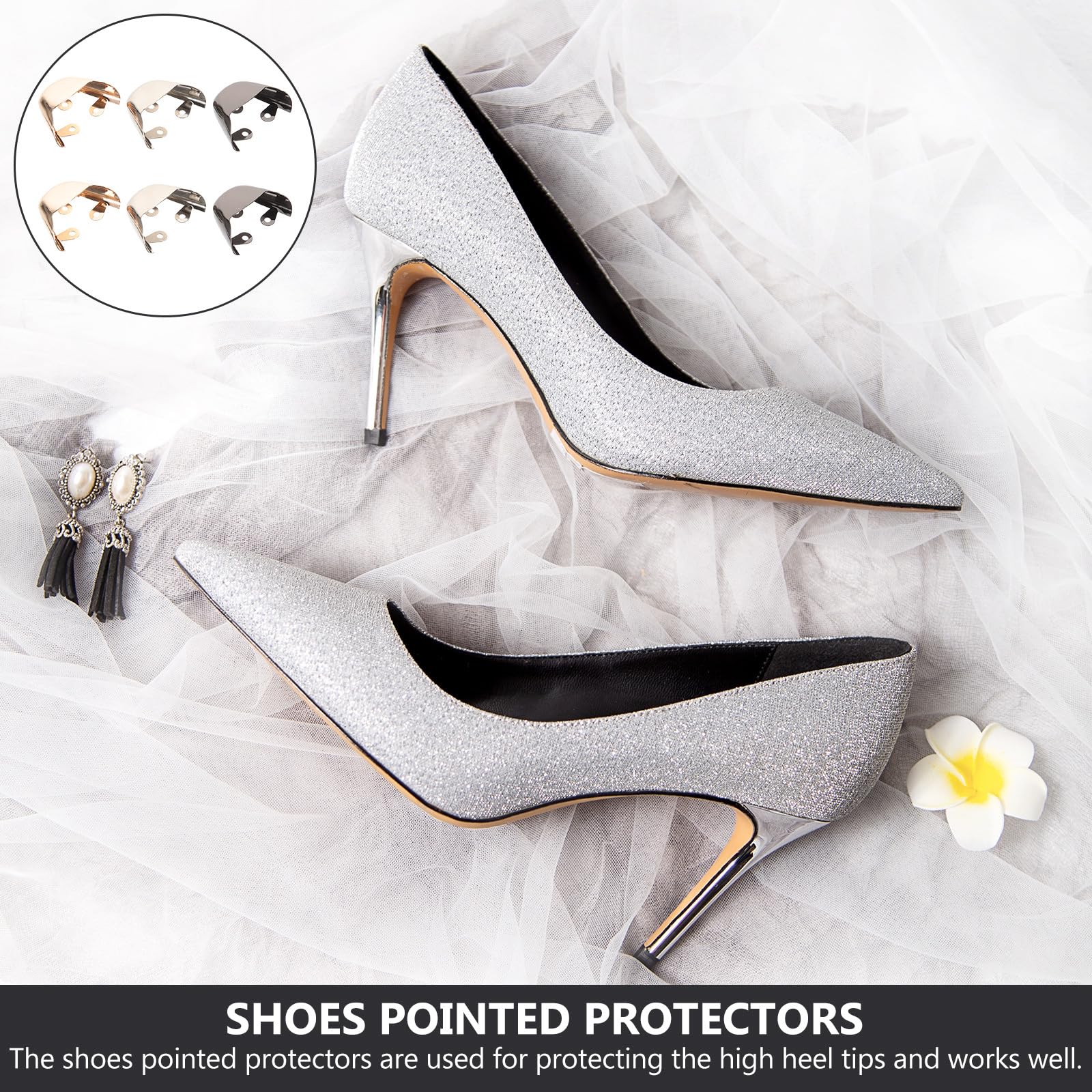 Cubiertas Decorativas Metálicas para Punteras de Tacones 3 Pares Protectores para Zapatos de Mujer Resistentes y Adaptables para Uso Diario y Ocasiones Obsequios