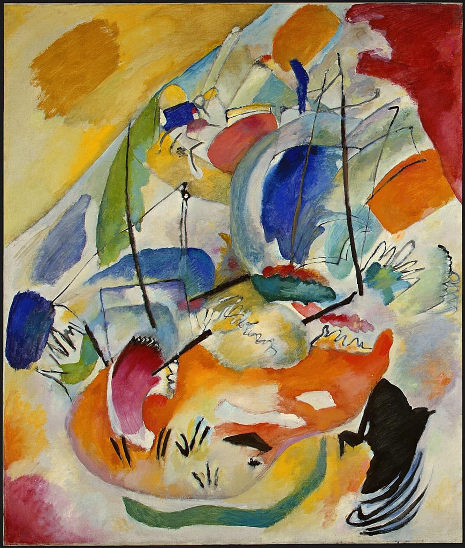 Artxlxxbn No Frame Famous Painting Canvas Artwork Graffiti Print Improvisation Sea Battle By Wassily Kandinsky Portrait Canvas Image For Home Decor 60X90cm
