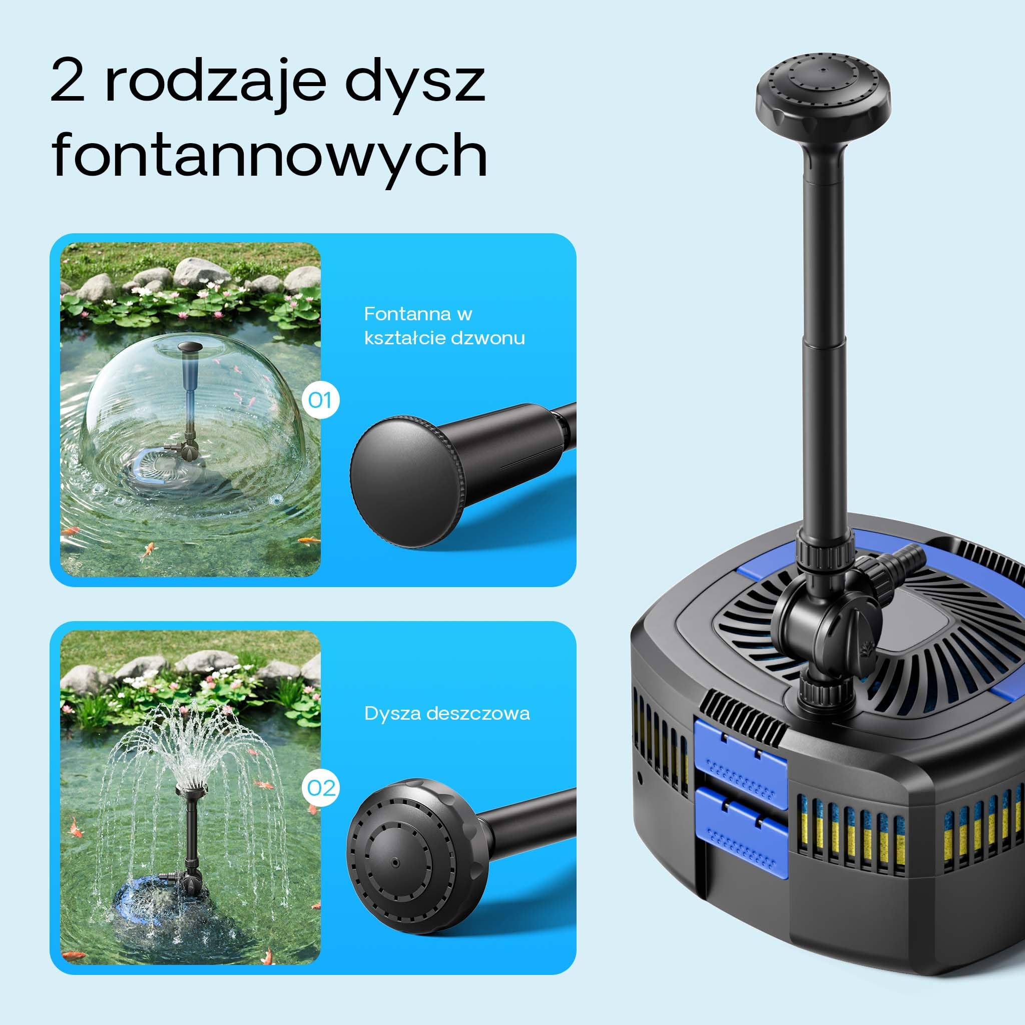 SunSun CUF-4800 Pompa fontannowa 4500 l/h / 45 W/głowica tłocząca 4 m z wbudowanym oczyszczaczem stawu 11 W UVC, energooszczędna pompa stawowa, pompa z fontanną, pompa wodna