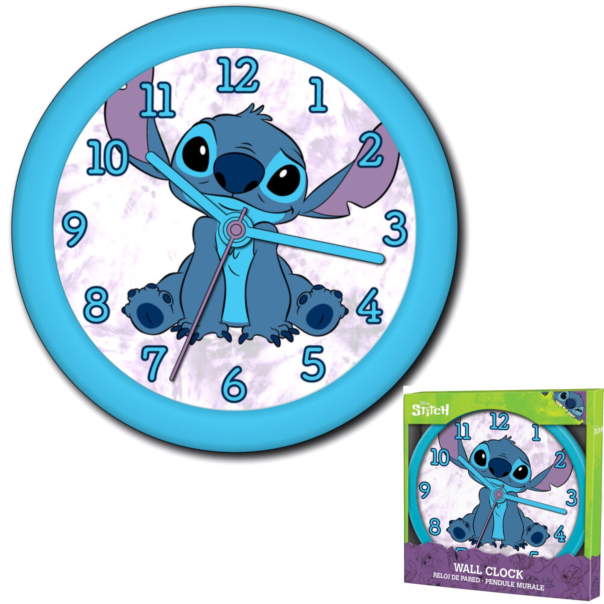 Srv Hub Girls Disney Stitch Analog Stitch Wall Clock Quartz Clock Mechanism Built-In Hook At Back For Easy Hanging, Non Ticking Moder Quartz For Kids, Birthday Presents For Living Room, Bedroom, Kitchen