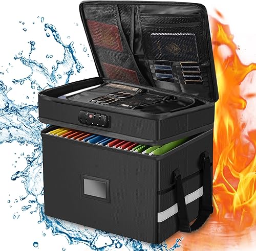 Caja de archivos con funciones ignífugas e impermeables, caja organizadora de documentos de 2 capas con cremallera y cerradura resistente al agua,
