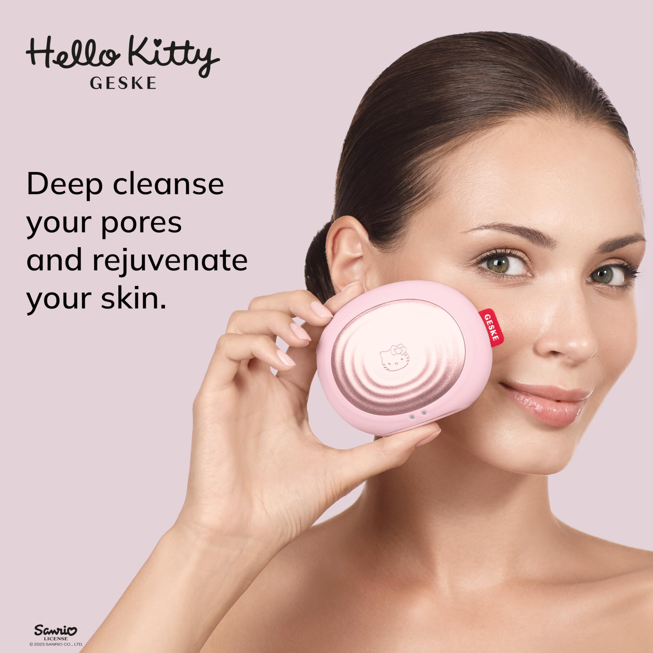 GESKE x Hello Kitty | Termiczna szczoteczka do twarzy SmartAppGuided™ | 5 w 1 | Oczyszczanie skóry | Szczotka do czyszczenia z funkcją grzania | Masażer do twarzy | Urządzenie do oczyszczania twarzy
