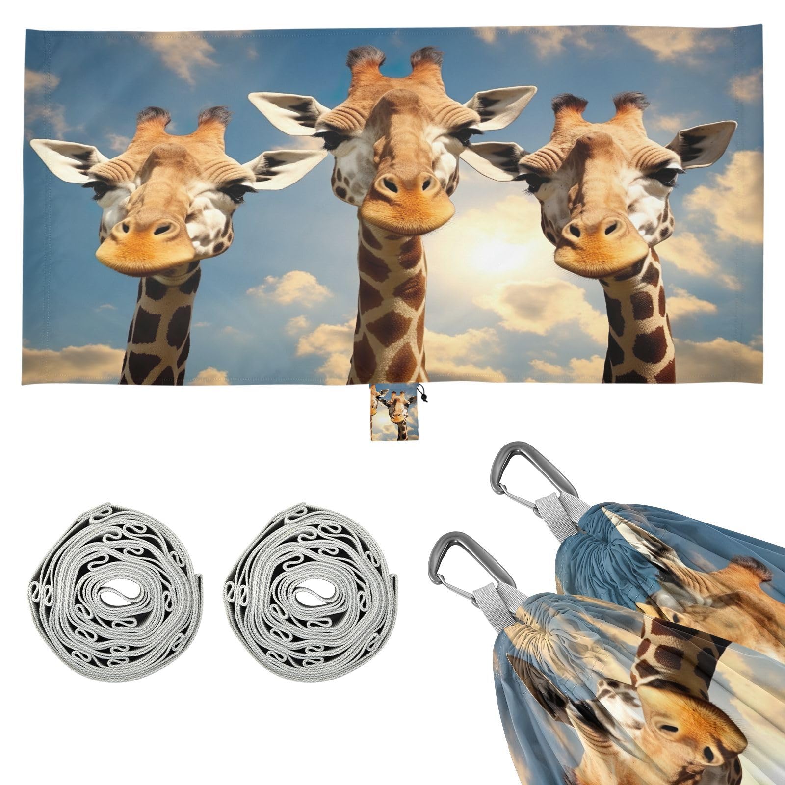 SDMKA Giraffe Heads Camping Hammock, 330 lbs with 2 Tree Straps, Carry Bag, Single Portable Hammock for Outdoor/Indoor, Hiking, Beach, Backpacking, Travel