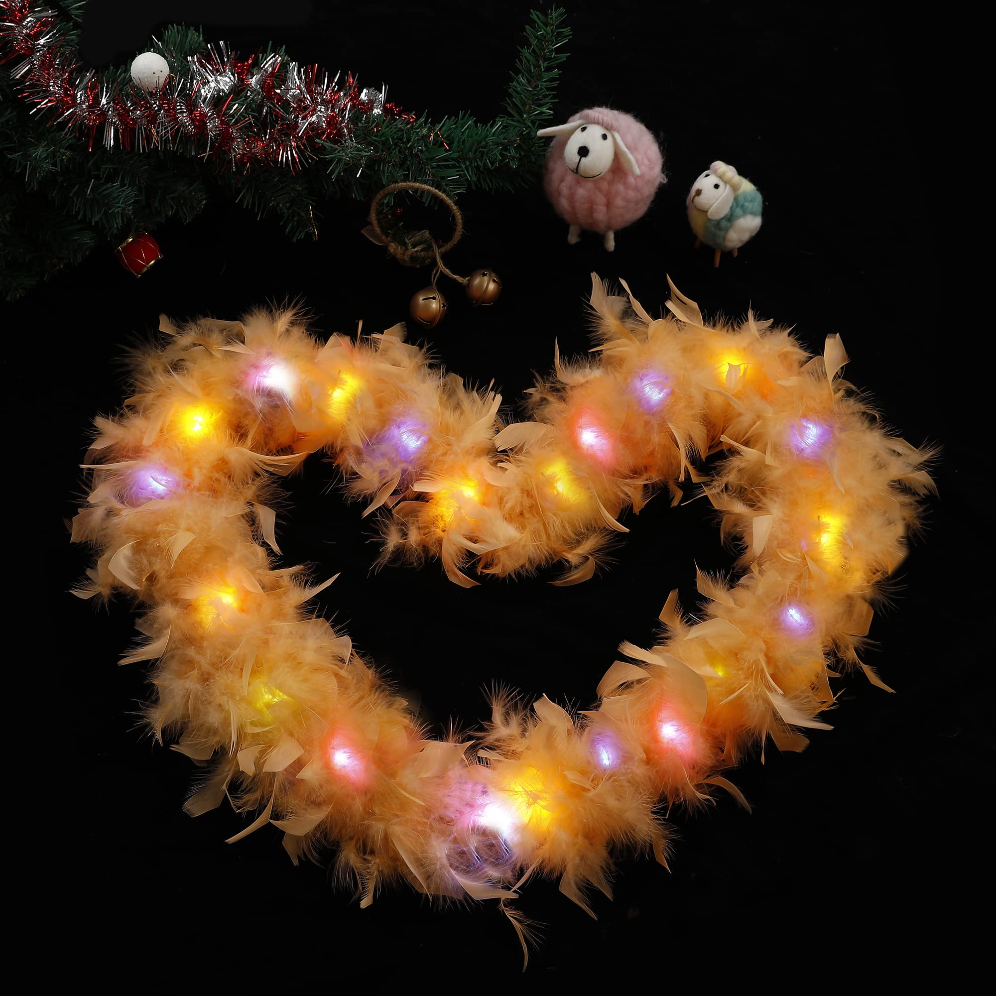 Larryhot Boa con luz naranja – 2 yardas de 75 g, 20 luces LED coloridas para fiestas, bodas, disfraces de Halloween, árbol de Navidad y decoración del hogar (naranja)