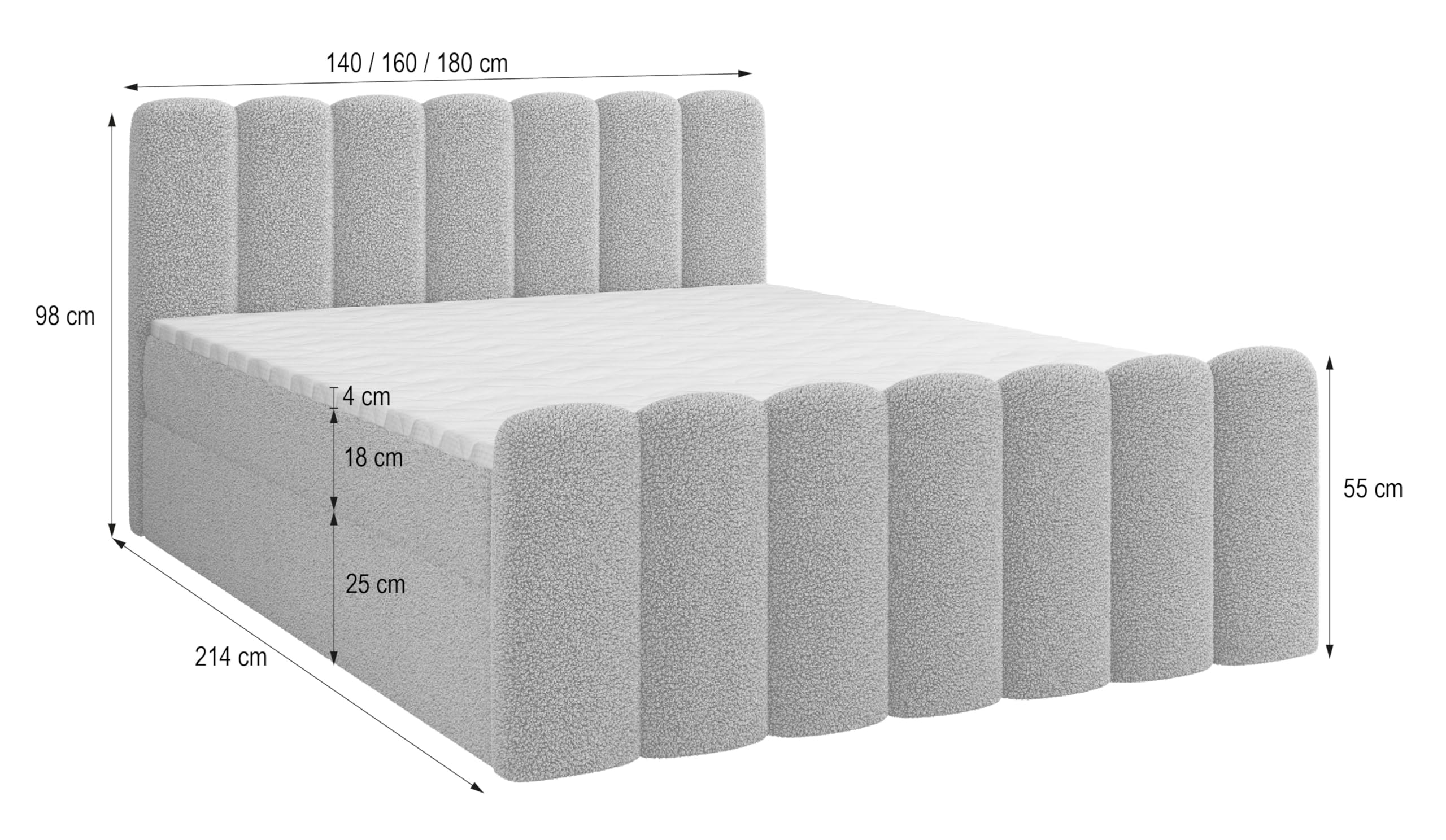 Masseno Boxspringbett CELLA Q 140x200 cm Komplett-Set mit Matratze und Topper, Polsterbett mit Zwei Bettkästen -Beige, Quelle 05