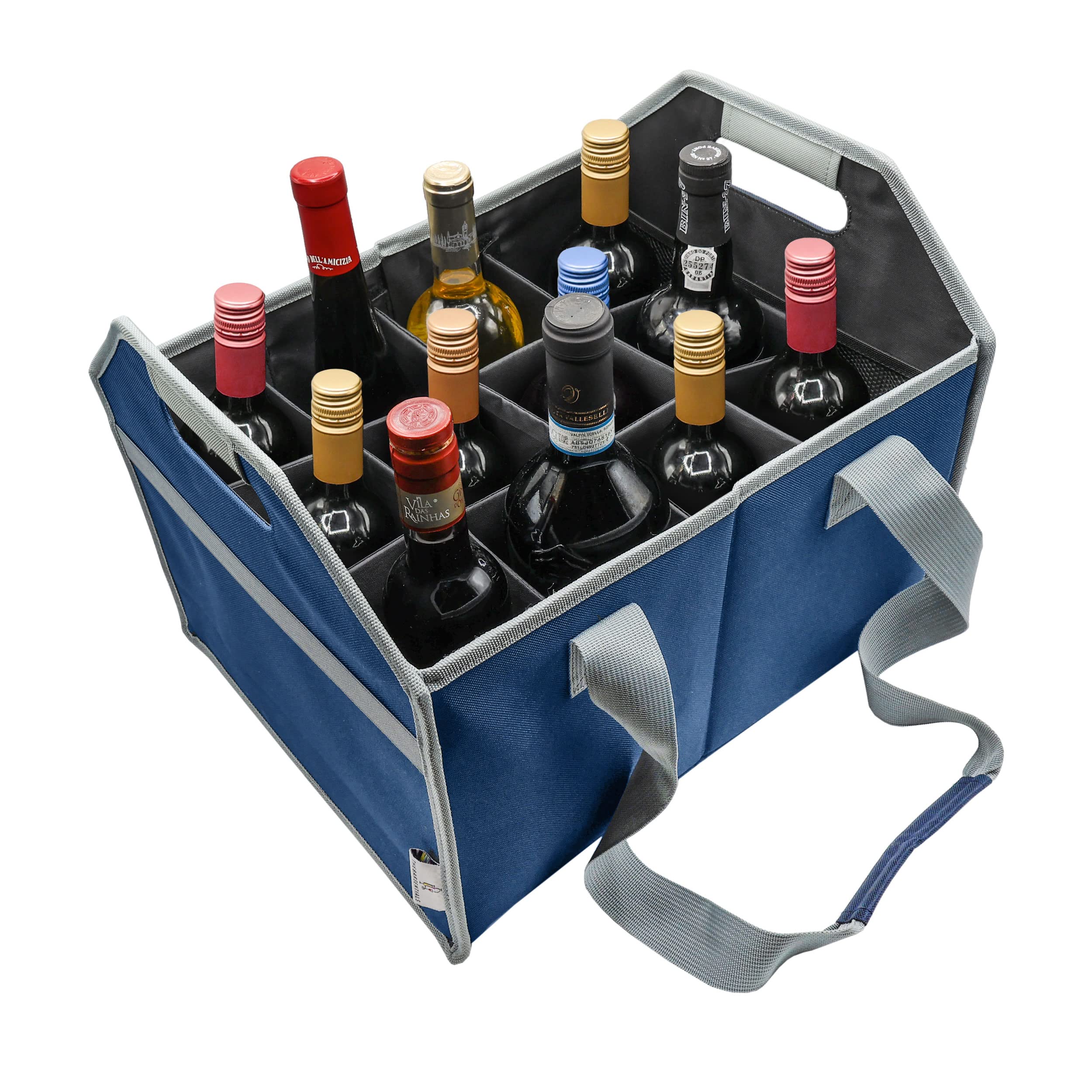 12 botellas de vino plegable reutilizable con correa para licor, champán, cerveza, almacenamiento, compras, viajes (azul marino)