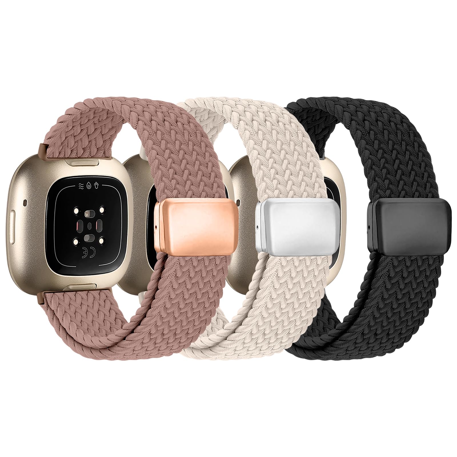 Zspoly Geflochtene Armbänd Kompatibel mit Fitbit Versa 4 Armband/Versa 3/Sense 2/Sense Armband, Magnetischer Elastischer Stoff Sport Nylon Ersatzarmband für Fitbit Versa4/3/Sense1/2 für Damen Herren
