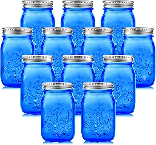 Miniatura 8 de 12 tarros de vidrio de 32 onzas con tapas de vidrio de boca ancha, no se permiten lavavajillas (bonitos colores)