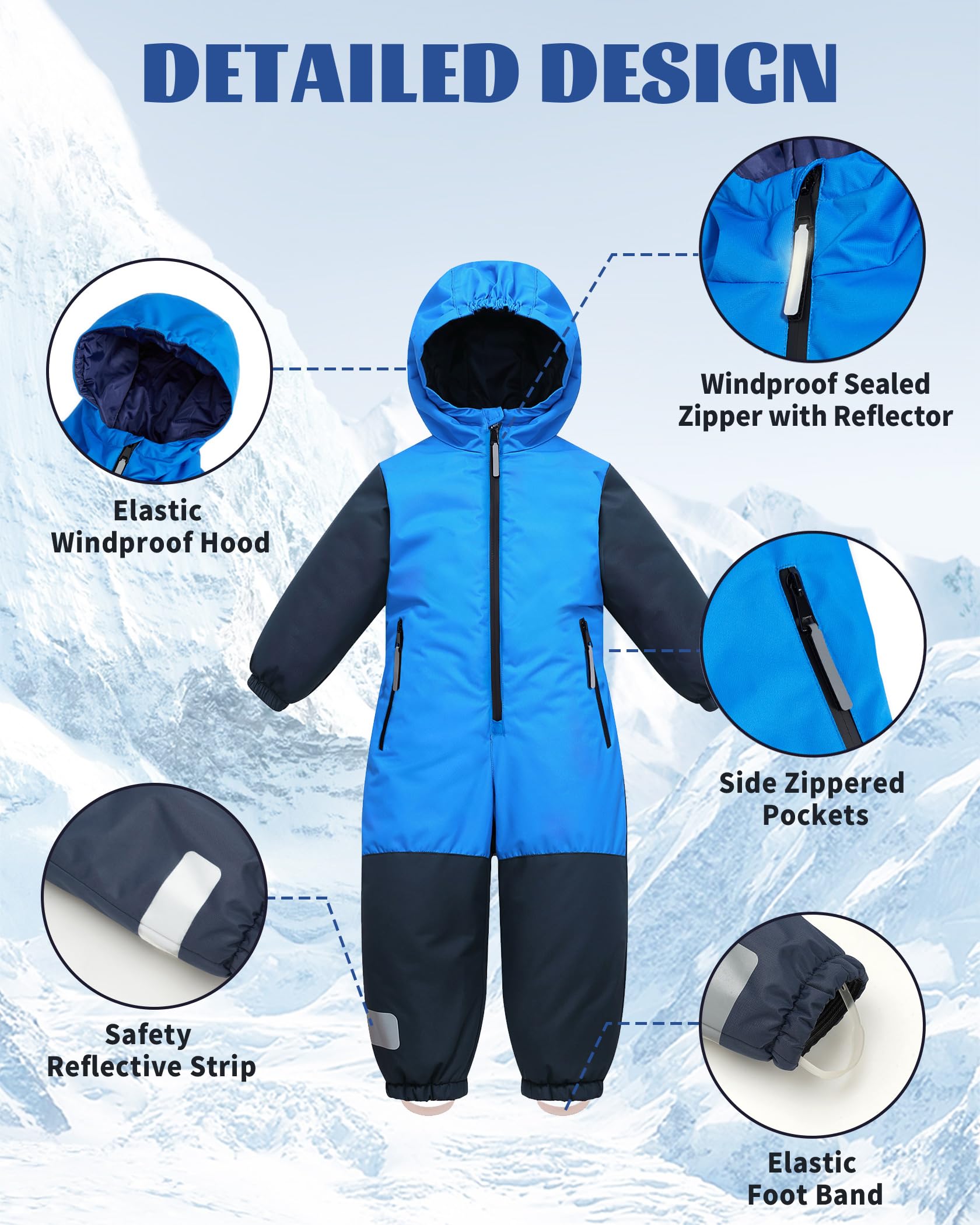Owntop Mono de Nieve para Niños Unisex - Mono de Nieve Impermeable y Cortavientos para Niñas y Niños con Capucha y Cremallera, Tallas 98-122 cm