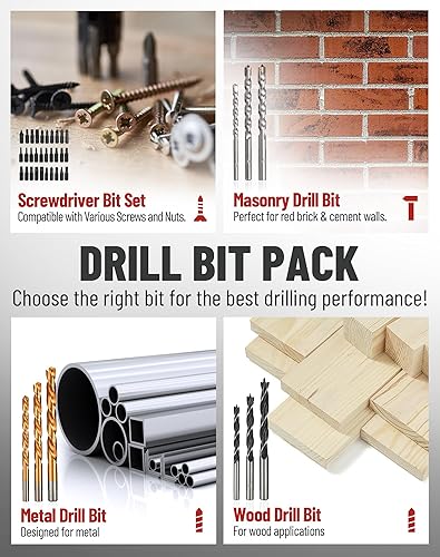 Miniatura 5 de DCK Taladro de martillo sin escobillas de 20 V, 531 in.lbs, 36000 BPM, portabrocas de metal sin llave de 1/2 pulgada, batería de 4.0Ah, embrague