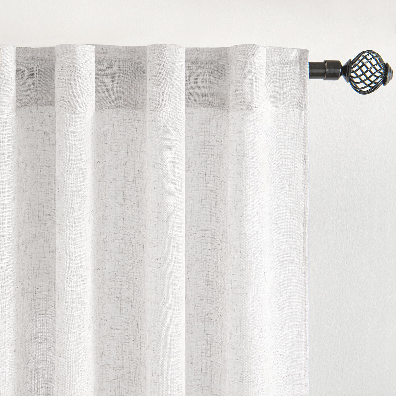 MIULEE Two-Piece Translucent Linen Curtains Set Curtains for Living Room Bedroom Modern Curtains for Two Balcony Doors 2 Pieces Linen White 260x140cm (HxL)