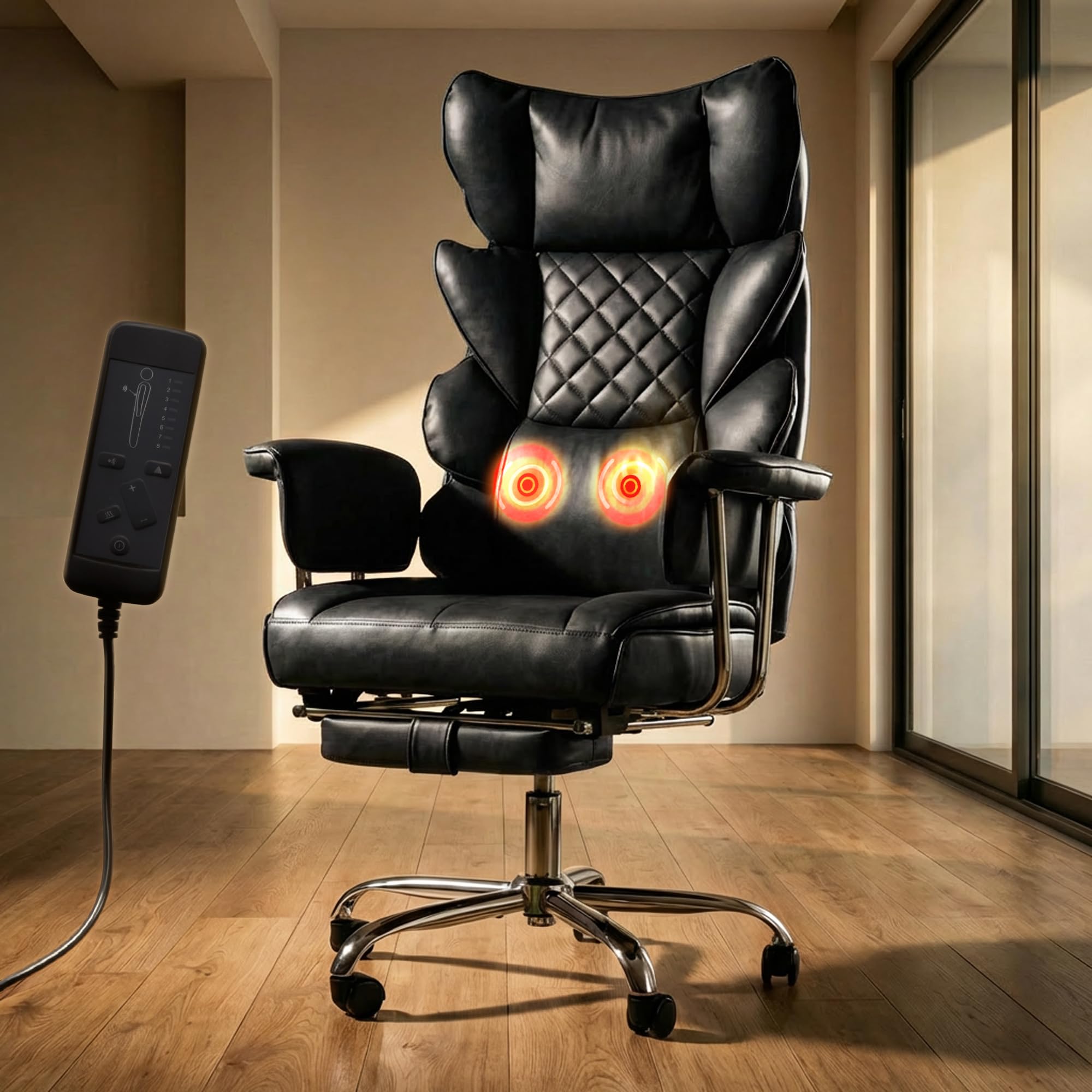 DROGO Monarch-X Massage Office Chair with Vibration & Heat | Big and Tall Ergonomic Executive Computer Chair with PU Leather & 150Reclining | Gaming Chair with Spacious Cushion Seat & Footrest(Black)
