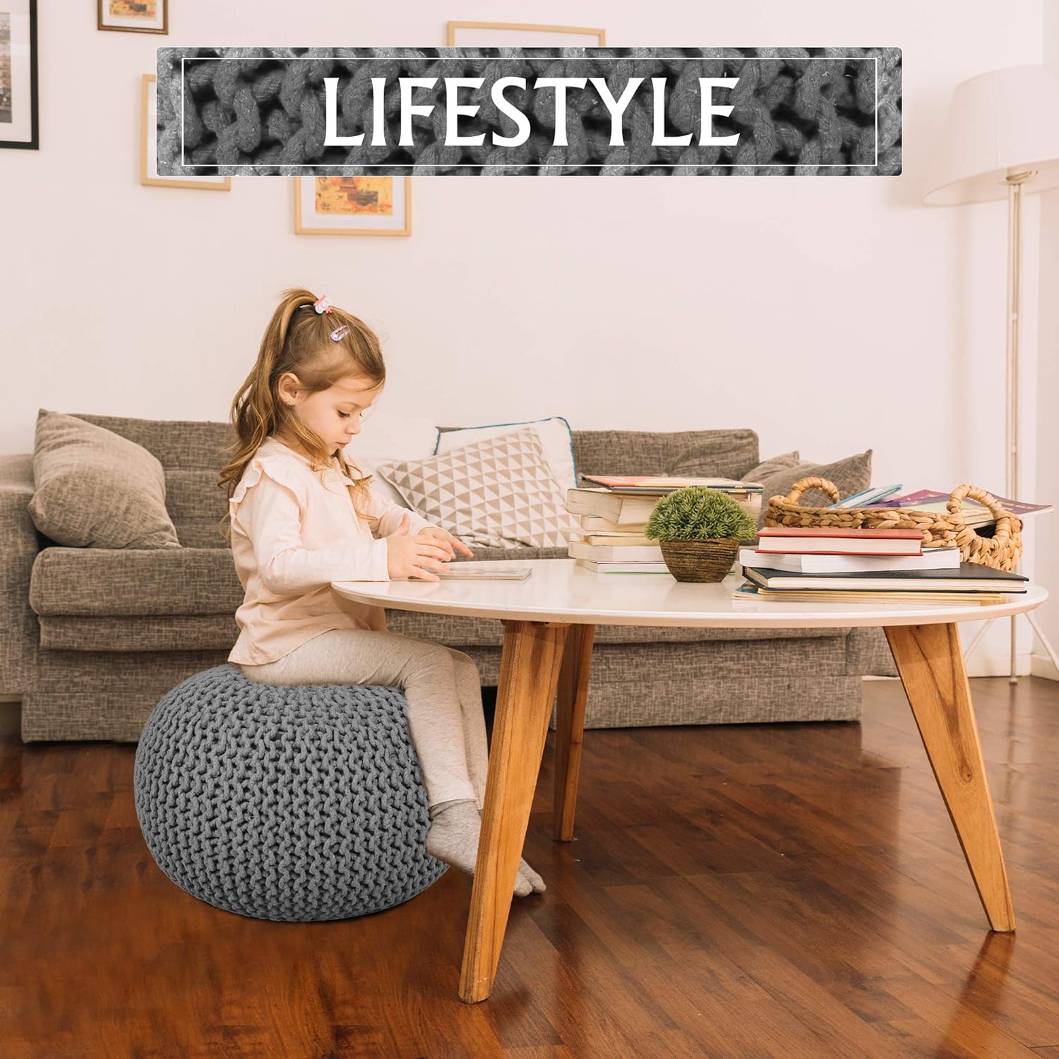 Flаѕh Sаlе Buу 1 gеt 1 RAJRANG BRINGING RAJASTHAN TO YOU Boho Home Decor Seating Round Ottoman - Macrame Cotton Cord Woven Stuffed Floor Pouf Decorative Room Furniture Patio Outside Puff - Light Gray - 20 X 14 Inches