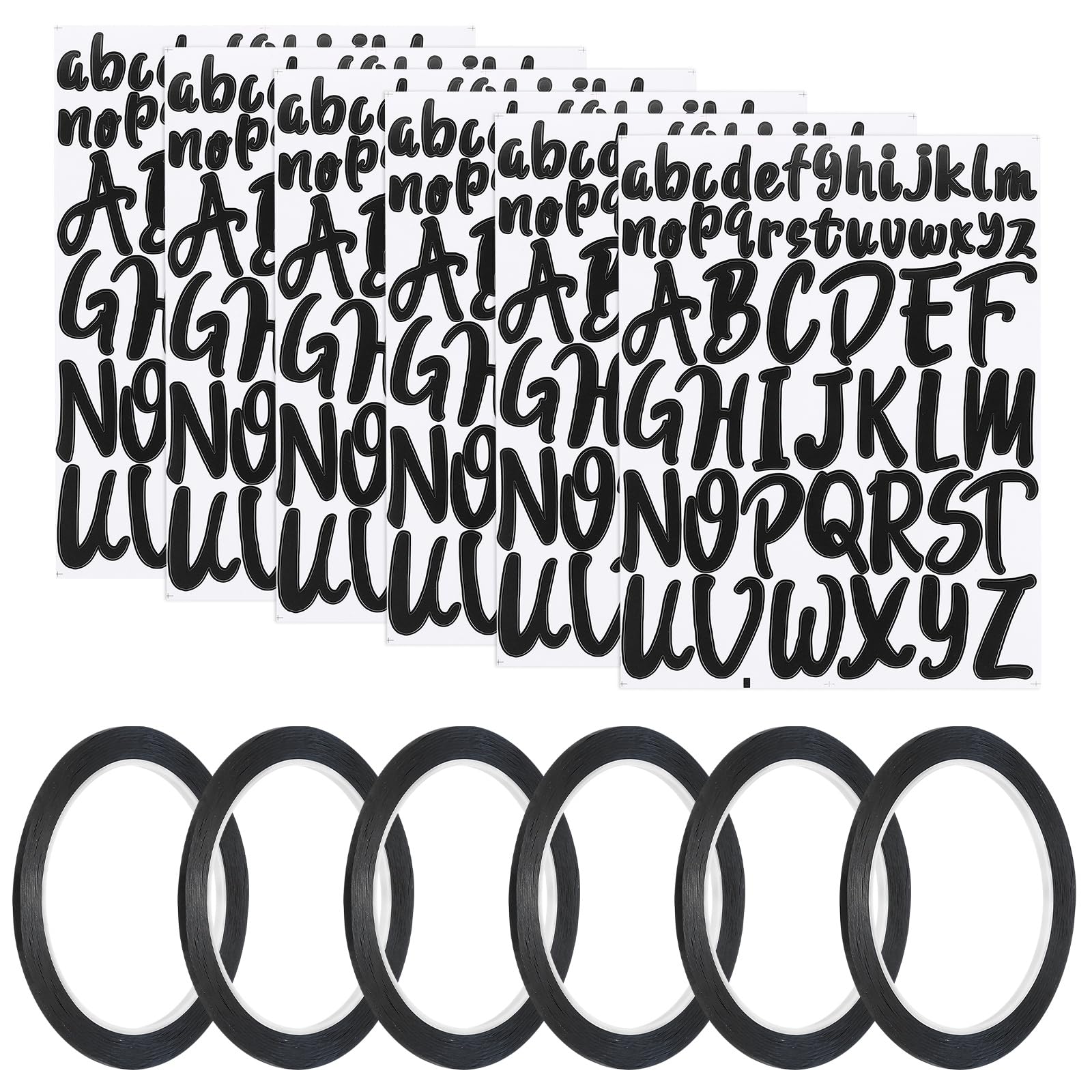 Autocollants lettres noirs imperméables et ruban tableau blanc pinstripe 164ft