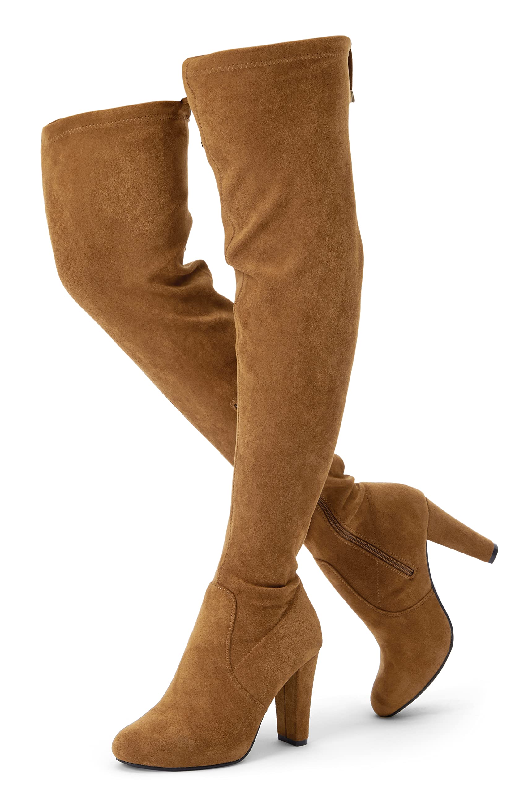 Vepose Women's Suede Thigh High Over the Knee Boots with Block Heel