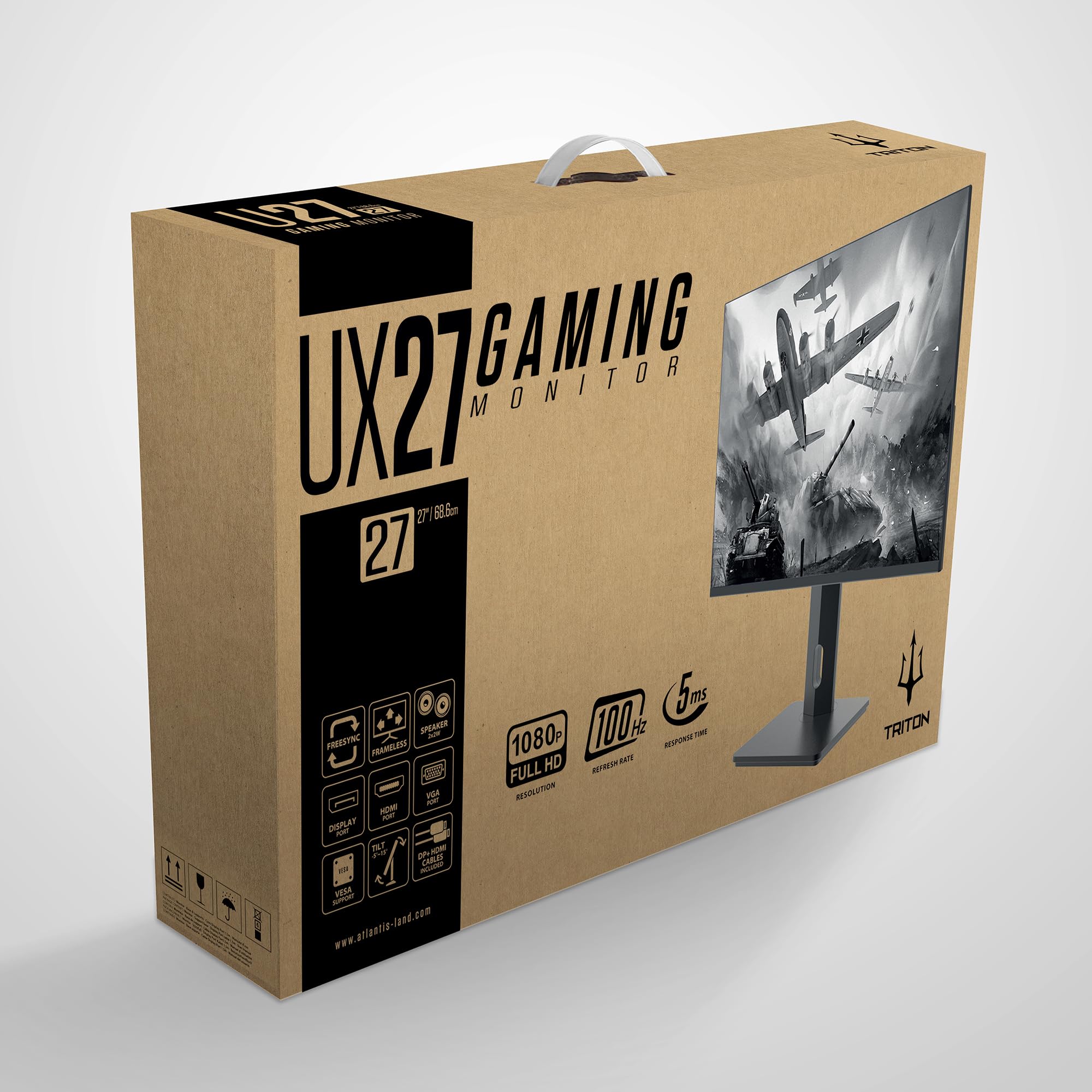 Atlantis Monitor 27 pollici Gaming 100Hz, schermo 27", Full HD 1920x1080, VGA HDMI e DP, MULTIMEDIALE,FreeSync,alzabile inclinabile, pivot risposta 5ms,Contrasto 1000:1,Angolo 178/178,Cavo HDMI e DP