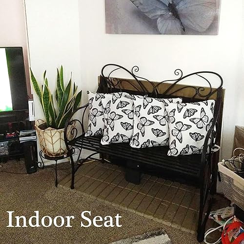 Miniatura 5 de HLC Banco para exteriores resistente al óxido, de hierro fundido con mariposas, con reposabrazos, parque, patio, porche, césped con asientos dobles