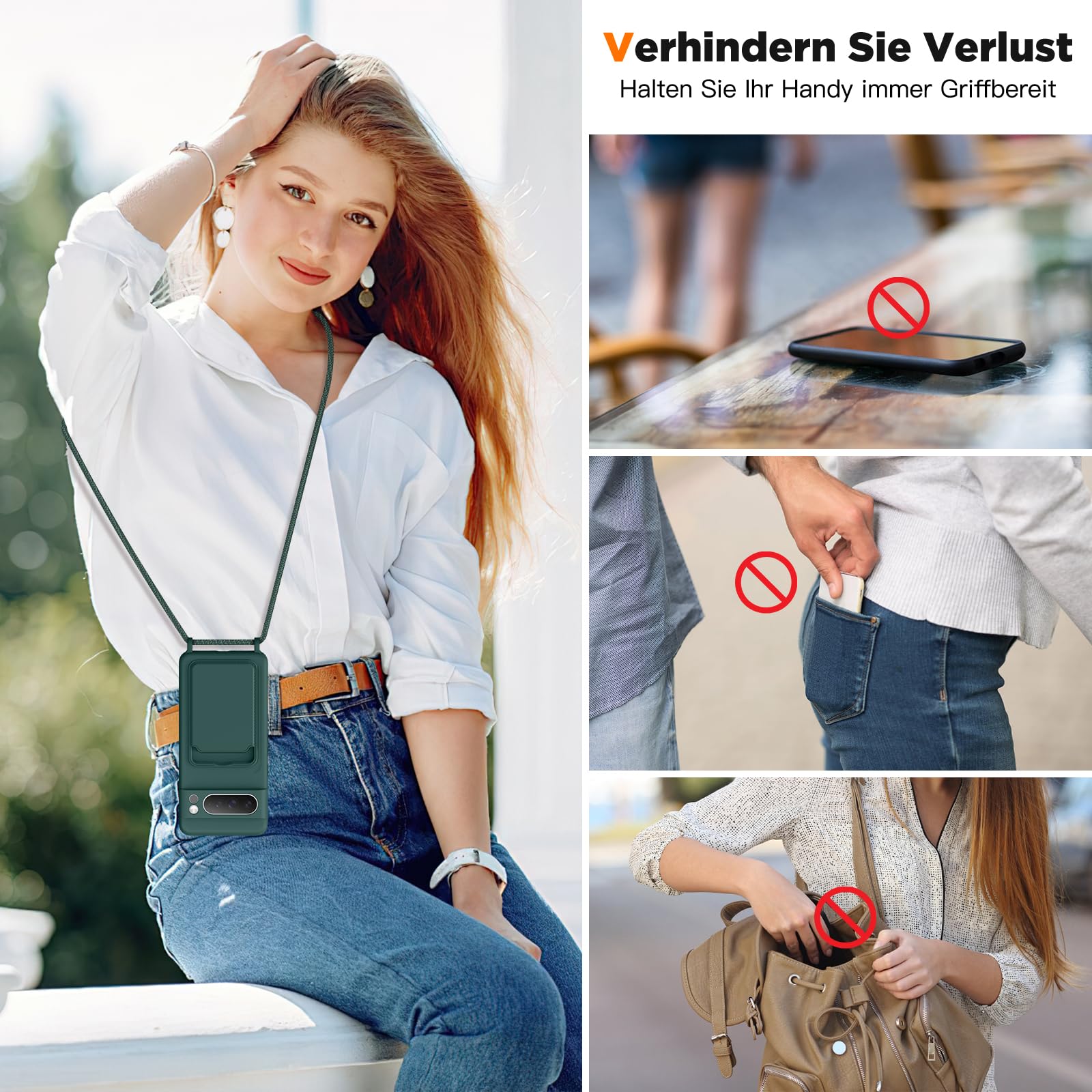 Funda Google Pixel 9 Pro Xl Moex Unleash Para Google Pixel 7 Pro – Cadena Para Teléfono Móvil Con Mosquetón, Correa Para El Cuello – Collar Para Smartphone Con Almohadilla Para Fundas