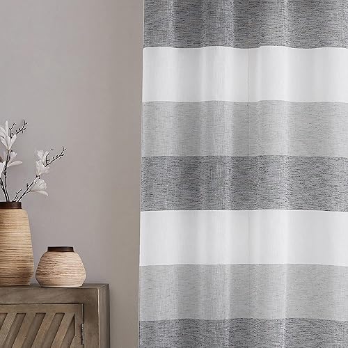 Miniatura 5 de Vision Home Cortinas traslúcidas a rayas gris y carbón, paneles de ventana de lino rústico de 63 pulgadas de largo, cortinas rústicas de filtrado de