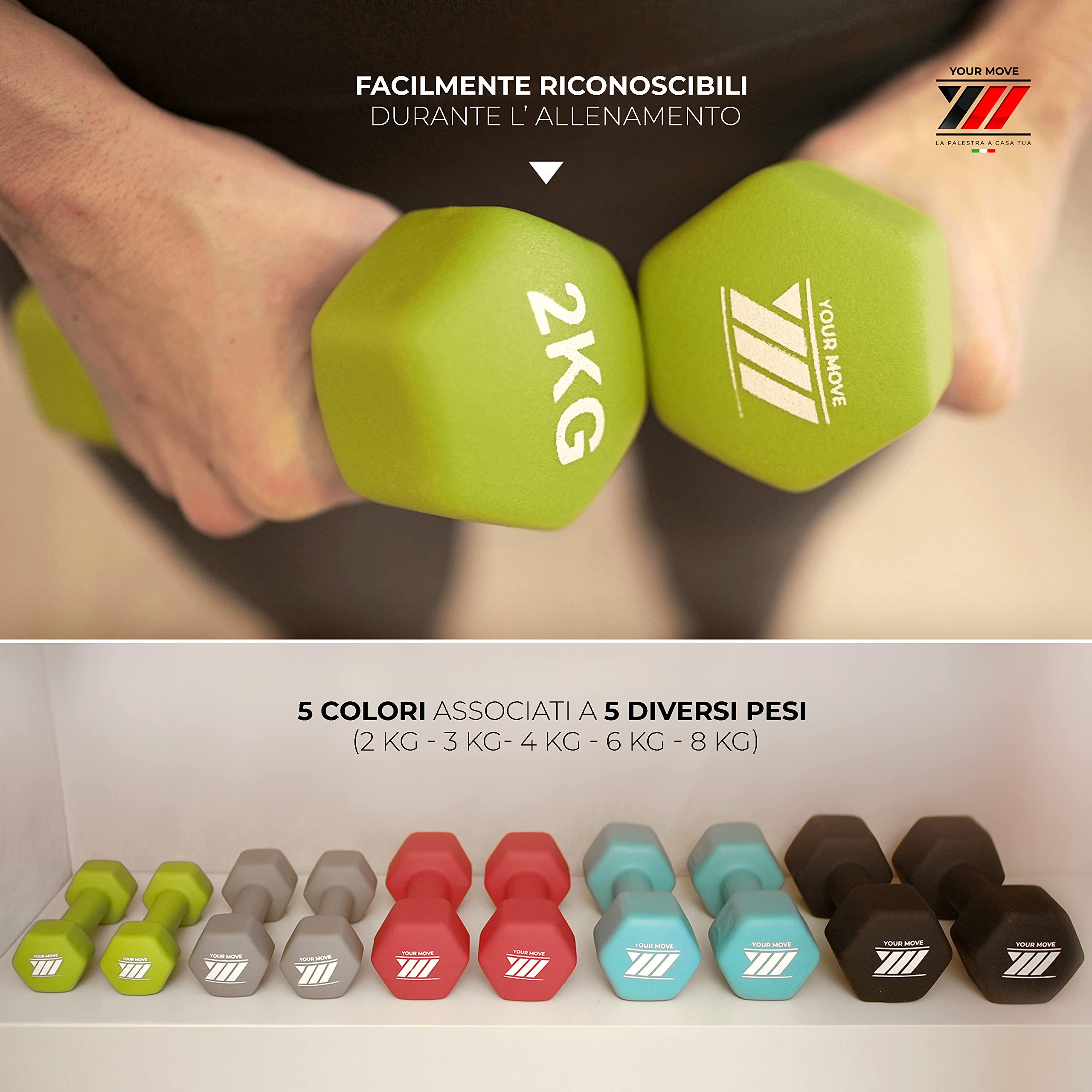 YM Manubri in Neoprene Terminale Forma Esagonale, Anti Rotolamento, Morbidi Manubri per Fitness con Anima in Ghisa, Perfetti per Yoga ed Esercizi Fitness e Riabilitazione a Casa e in Palestra