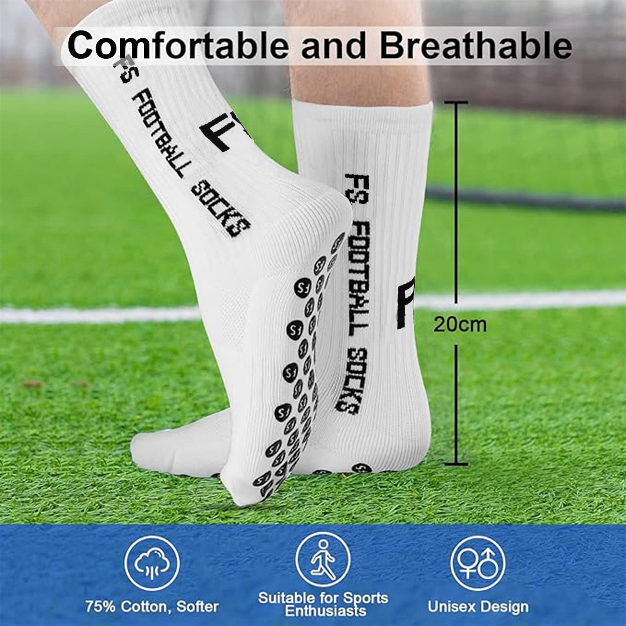Gohanny Calze Calcio Antiscivolo Pacco da 3 Grip Socks Calcio, 35-39 39-46, Pettinato al 75%, Traspirante ed Elastico, Football Socks per Uomo Donna-Unisex Adulto
