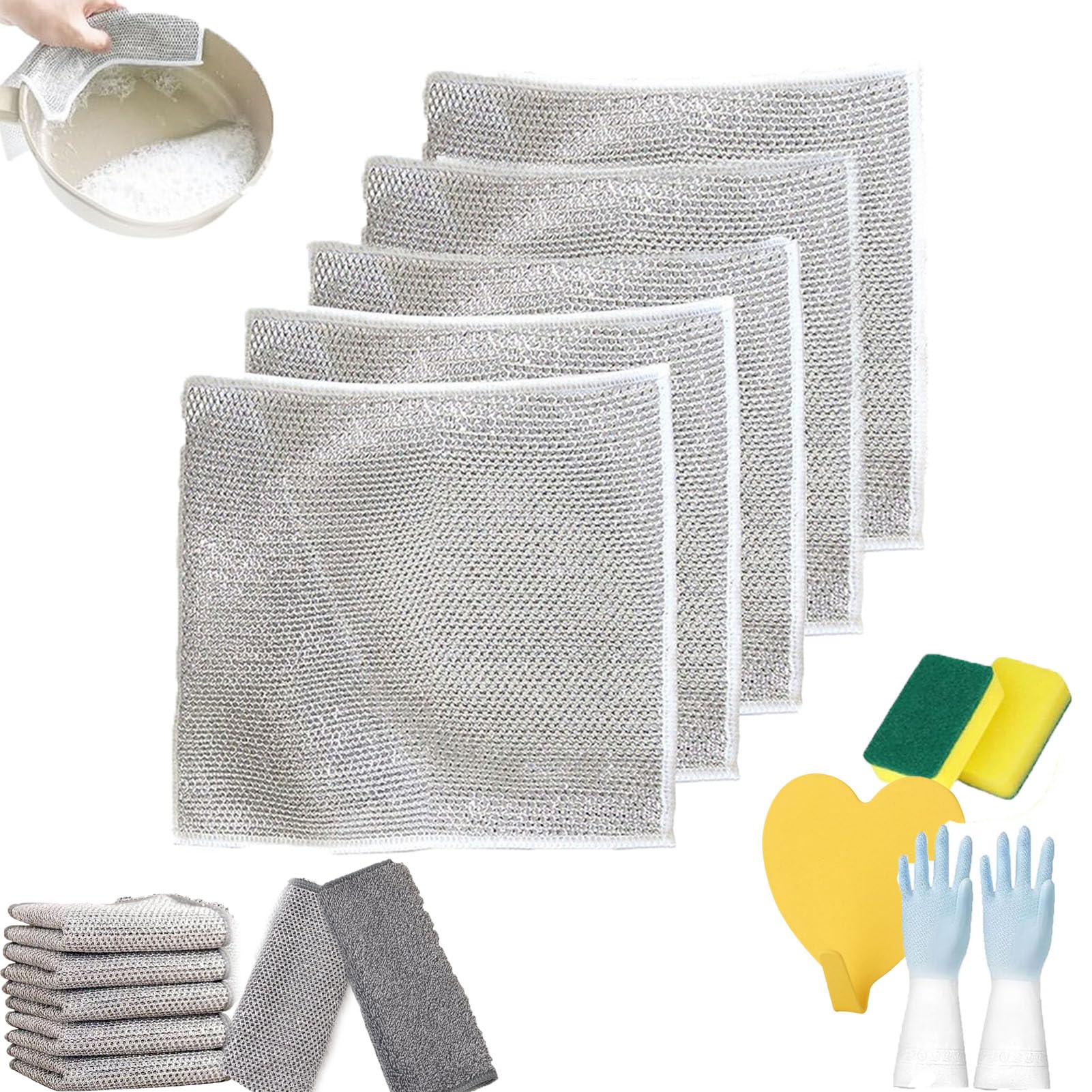 Multipurpose Wire Dishwashing Rags For Wet And Dry, Multipurpose Non-Scratch Scrubbing Wire Dishwashing Rags, Mesh Cleaning Cloth, Steel Wire Dish Cloths For Washing Dishes (5PCS, Double sided)