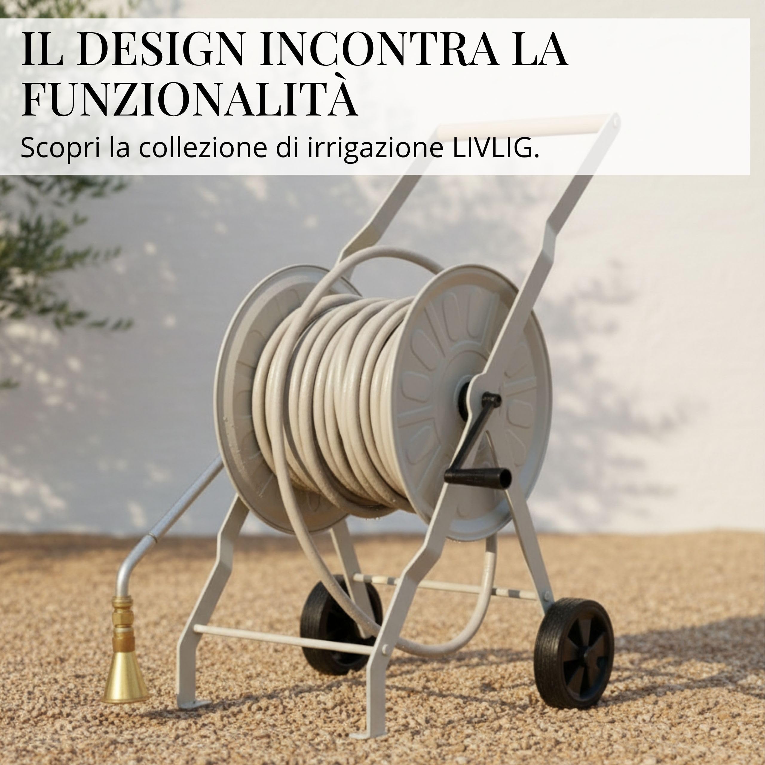 LIVLIG - Asta per irrigazione in metallo, professionale, made in Italy, asta lunga per giardino e balcone, interruttore on/off e doccetta da giardino rimovibile, sistema di irrigazione a scatto da 1/2