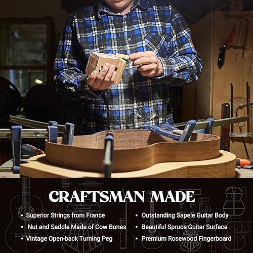 Miniatura 5 de CAHAYA Kit de guitarra clásica para principiantes de 39 pulgadas para niños, adolescentes y adultos con bolsa de concierto acolchada de 0.4 pulgadas