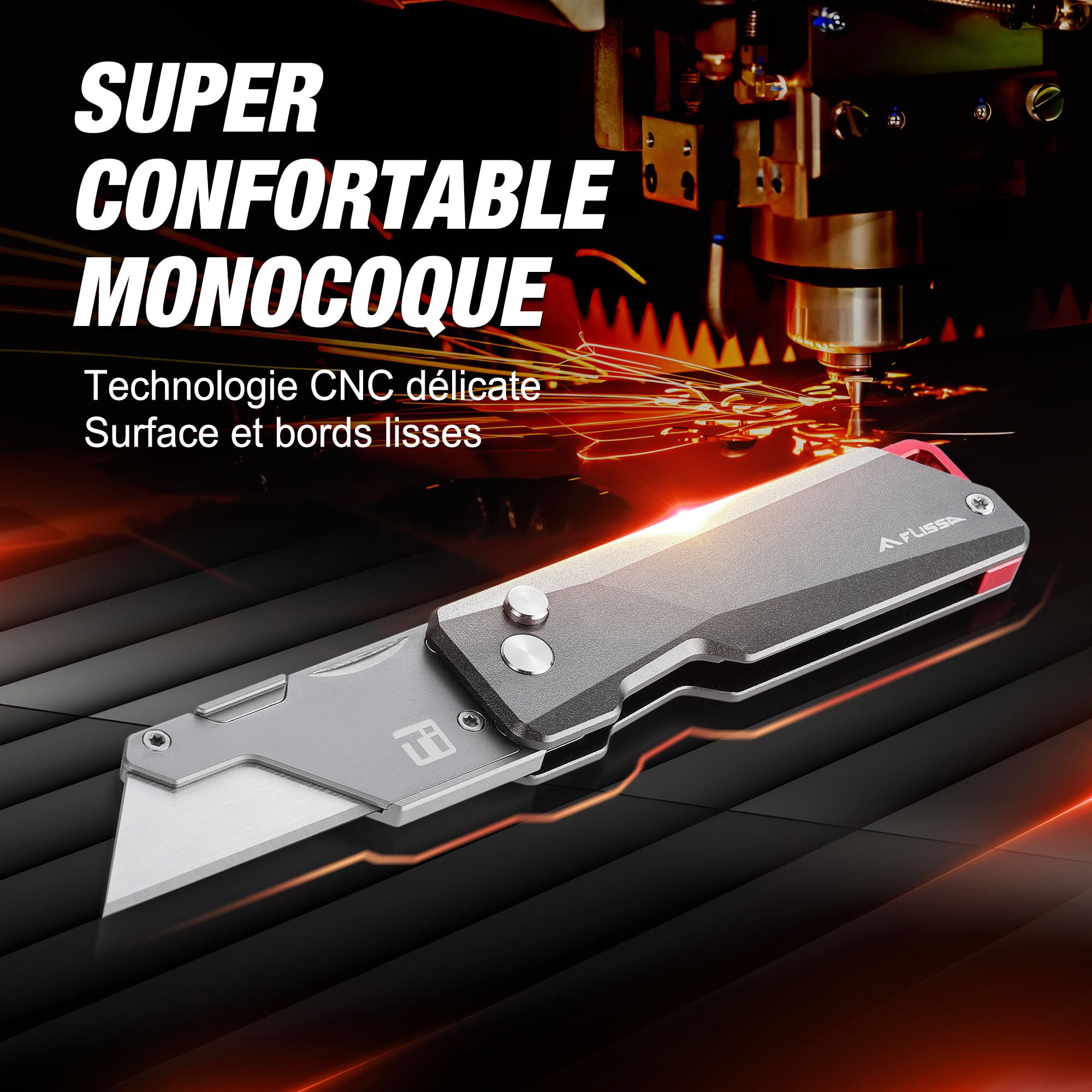 FLISSA Cutter Professionnel en Titane, Cutter Pliable avec 10 Lames, Léger