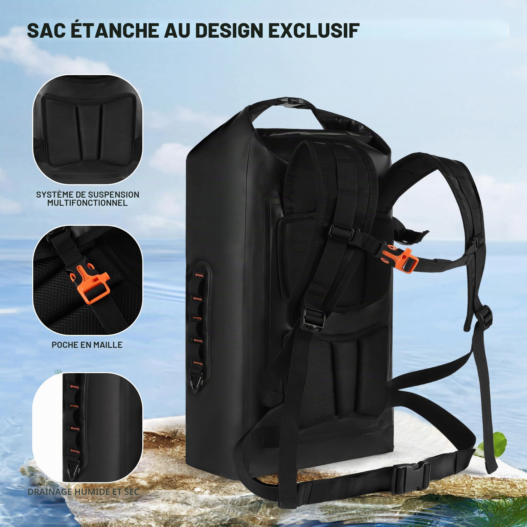 IDRYBAG Sac à Dos étanche pour Hommes et Femmes Sacs étanches pour Kayak Sac à Dos pour la Navigation