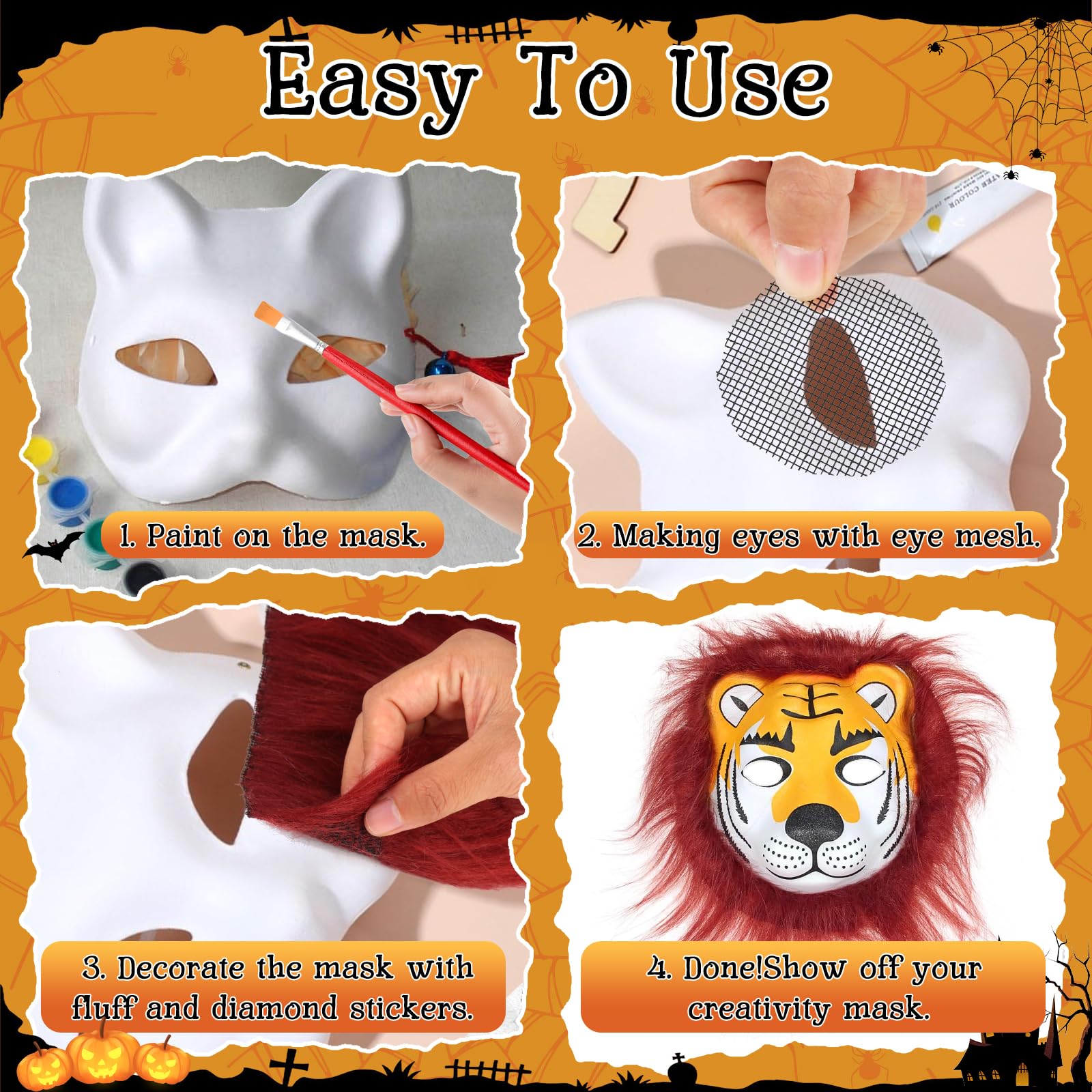 Kit di 13 maschere Therian per gatti, kit fai da te per la creazione di maschere Therian, include 5 maschere finte di Therian e foglio di feltro autoadesivo con rete per gli occhi e adesivo con gemme