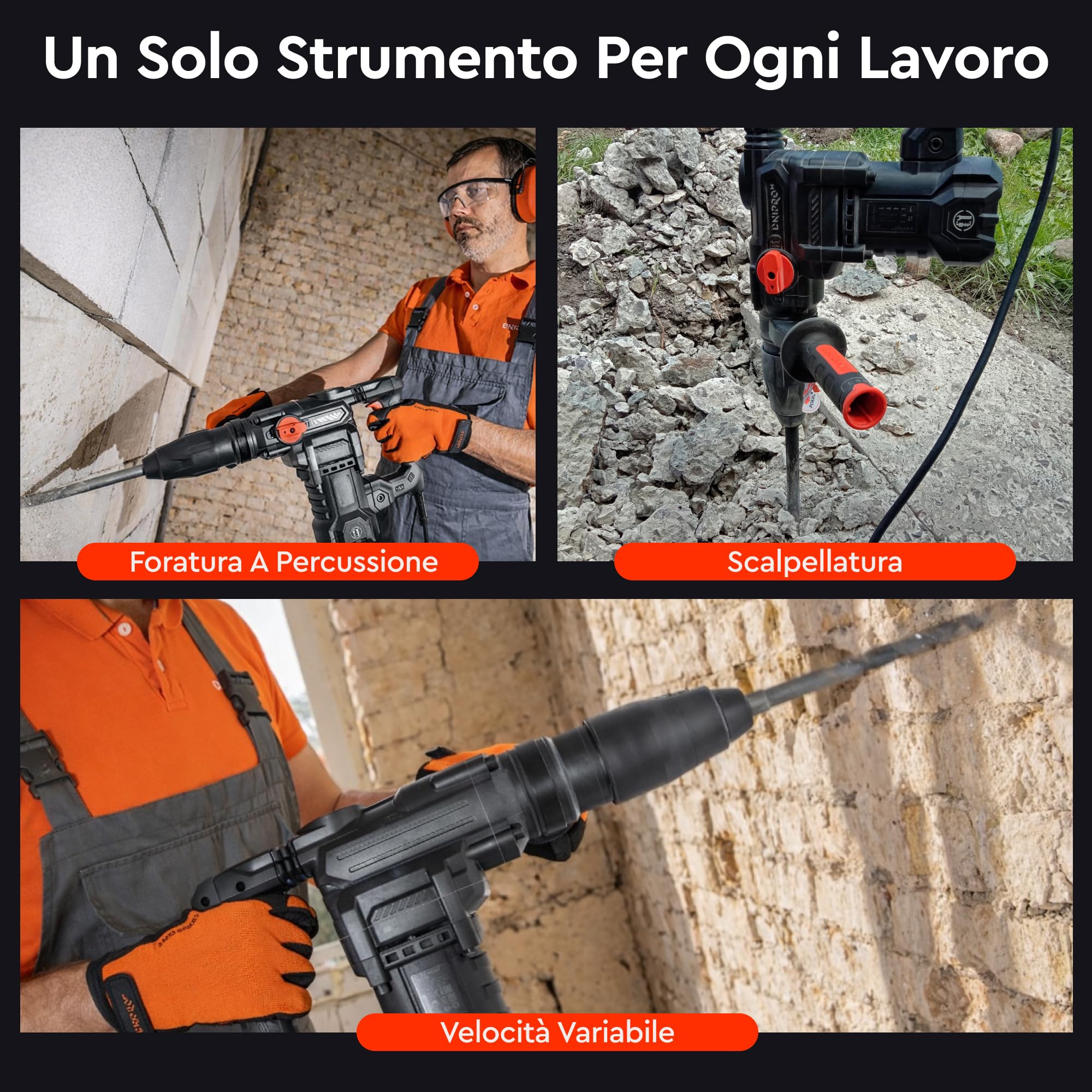 Martello Perforatore Elettrico BH-30 1400W SDS Max 9J - Trapano Tassellatore a Percussione 3800 colpi/min con Regolazione Velocità, Frizione R-Control e Accessori Inclusi di Dnipro-M