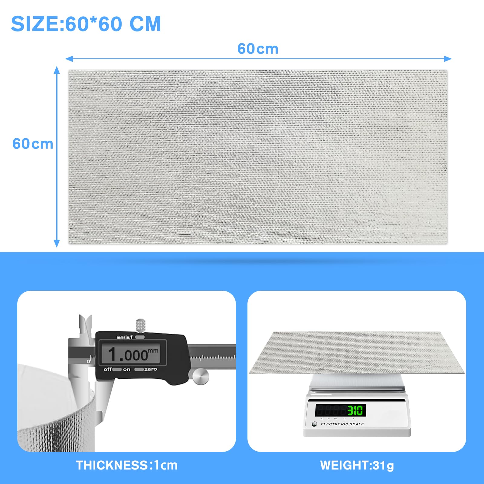 Lámina de aluminio ultra gruesa extra fuerte, lámina aislante para calefacción compuesta de un tejido con alto contenido de silicato, esterilla de protección contra el calor, autoadhesiva,