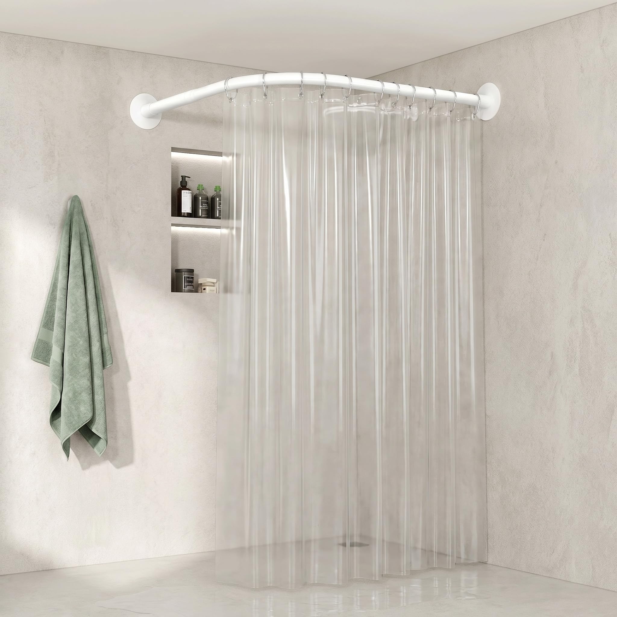 Corner Shower Curtain Rod, Adjustable 304 Stainless L Shaped Shower Curtain Rail Rack, Shower Curtain Poles Extendable, For Bathroom, Bathtub, Clothing Store,(Size:A 70-95m x 70-95cm,Color:White)