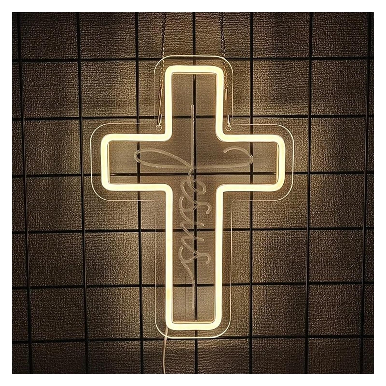 LEMST Sign Lamp Cross Neon Sign 3D Carved Acrylic Wall Lamp USB Powered for Room Christian Churches Background Decor 23.5cmx33cm
