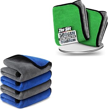 Airlab XL Microfiber Car Drying Towel Super Absorbent, Pack of 2 and Microfiber Towels for Cars Wash Drying Auto Detailing Cleaning Cloth, Pack of 4