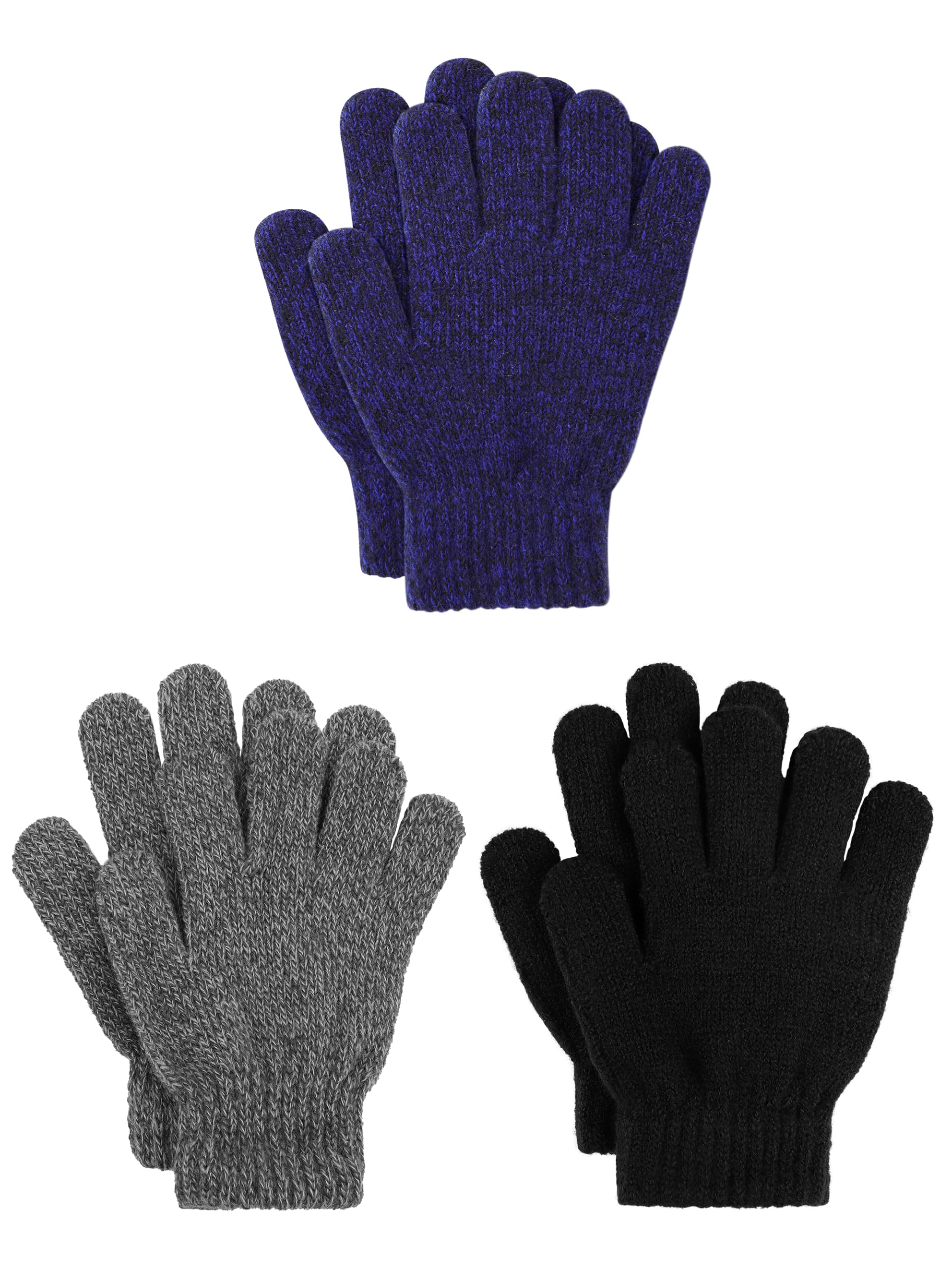 Cooraby 3 Pairs Kid's Winter Gloves Thick Warm Knitted Gloves Children Cold Weather Gloves