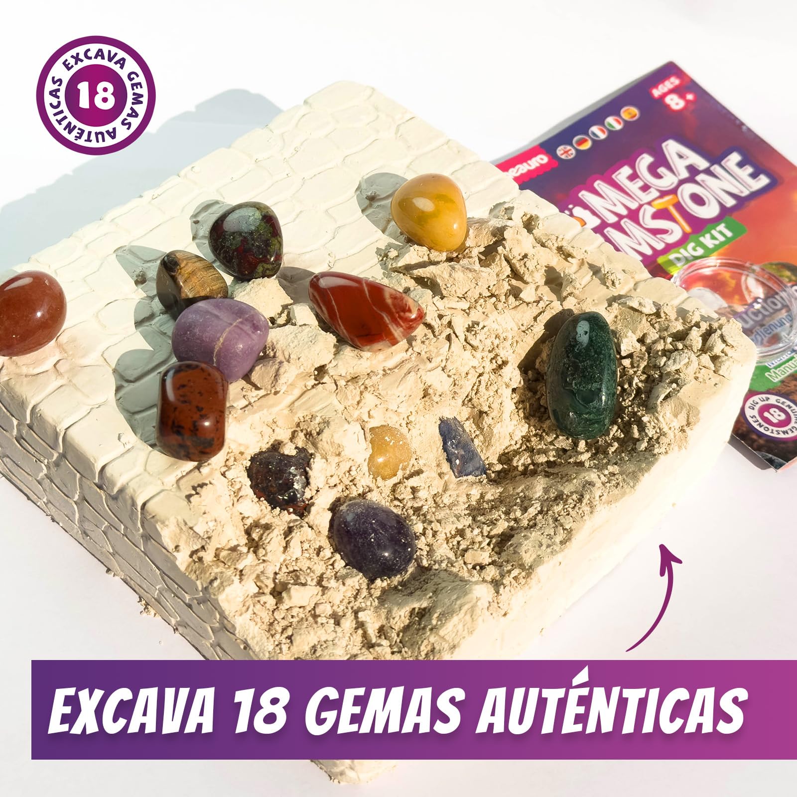 Mega Kit de Excavación de Gemas para Niños – 18 Cristales, Minerales y Rocas Reales para Niños a Partir de 8 Años