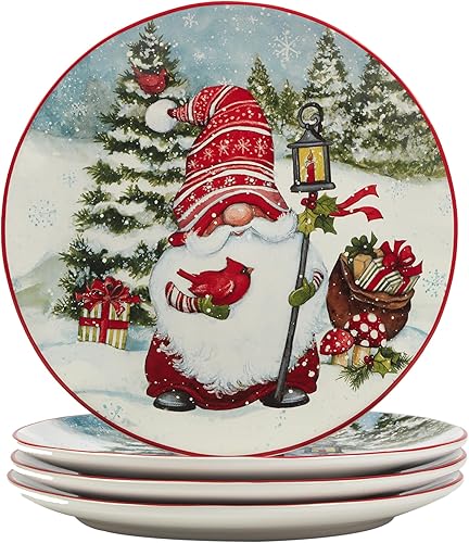 Certified International Platos llanos de gnomos de Navidad de 11 pulgadas, juego de 4 diseños surtidos, multicolor