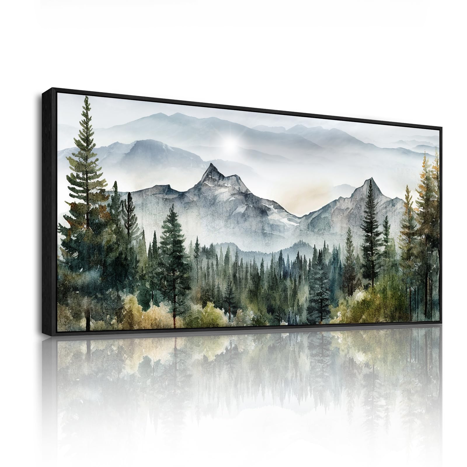 SERIMINO Modern Framed Canvas Wall Art Forest Mountain Picture 24"x48"