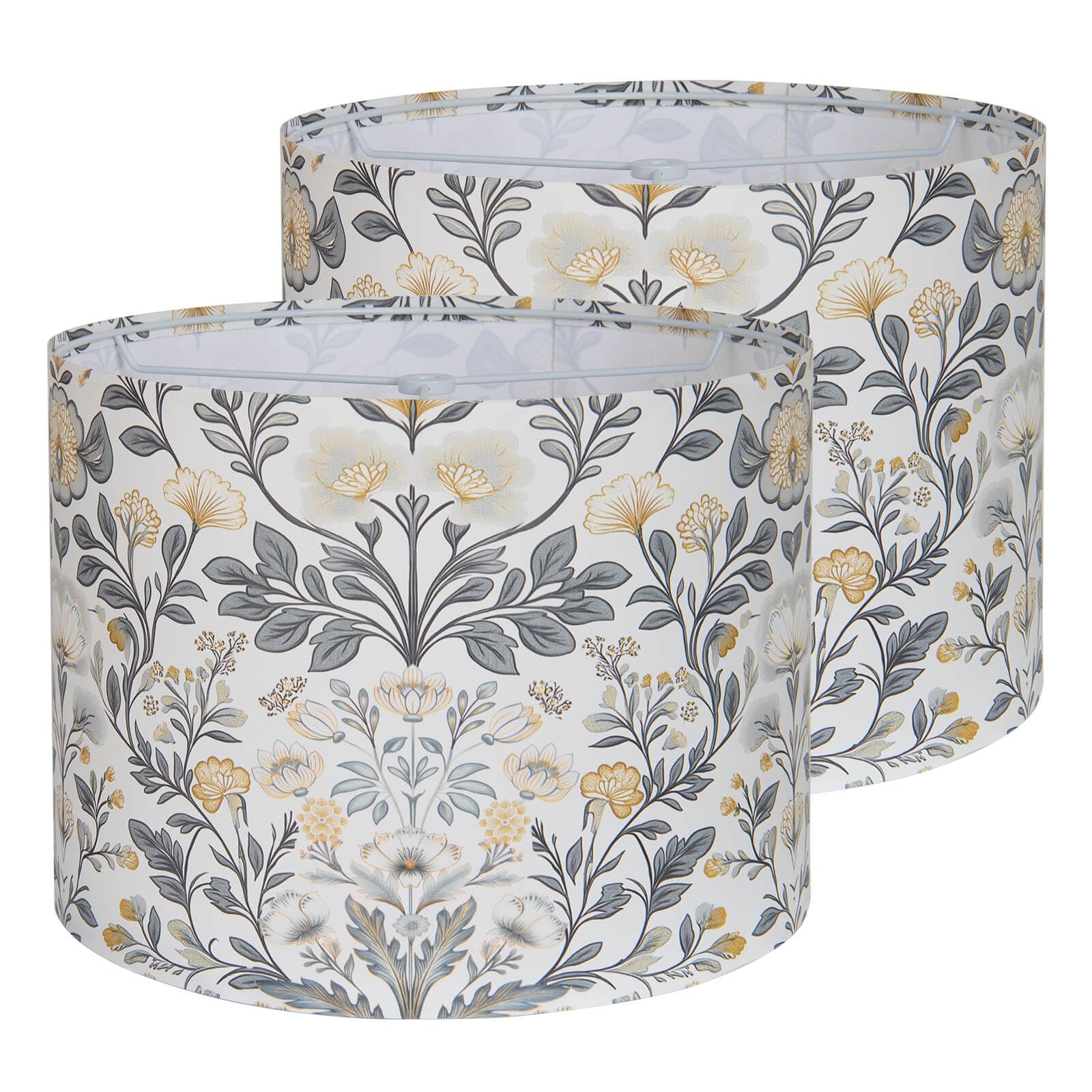 Drum Lamp Shades Set of 2, 13" Top x 13" Bottom x 10" High Polyester Fiber Printing Plants Lampshade, Floral Lampshade Cover, Spider Fitter for Table & Floor Lamps, Assembly Required (Country)
