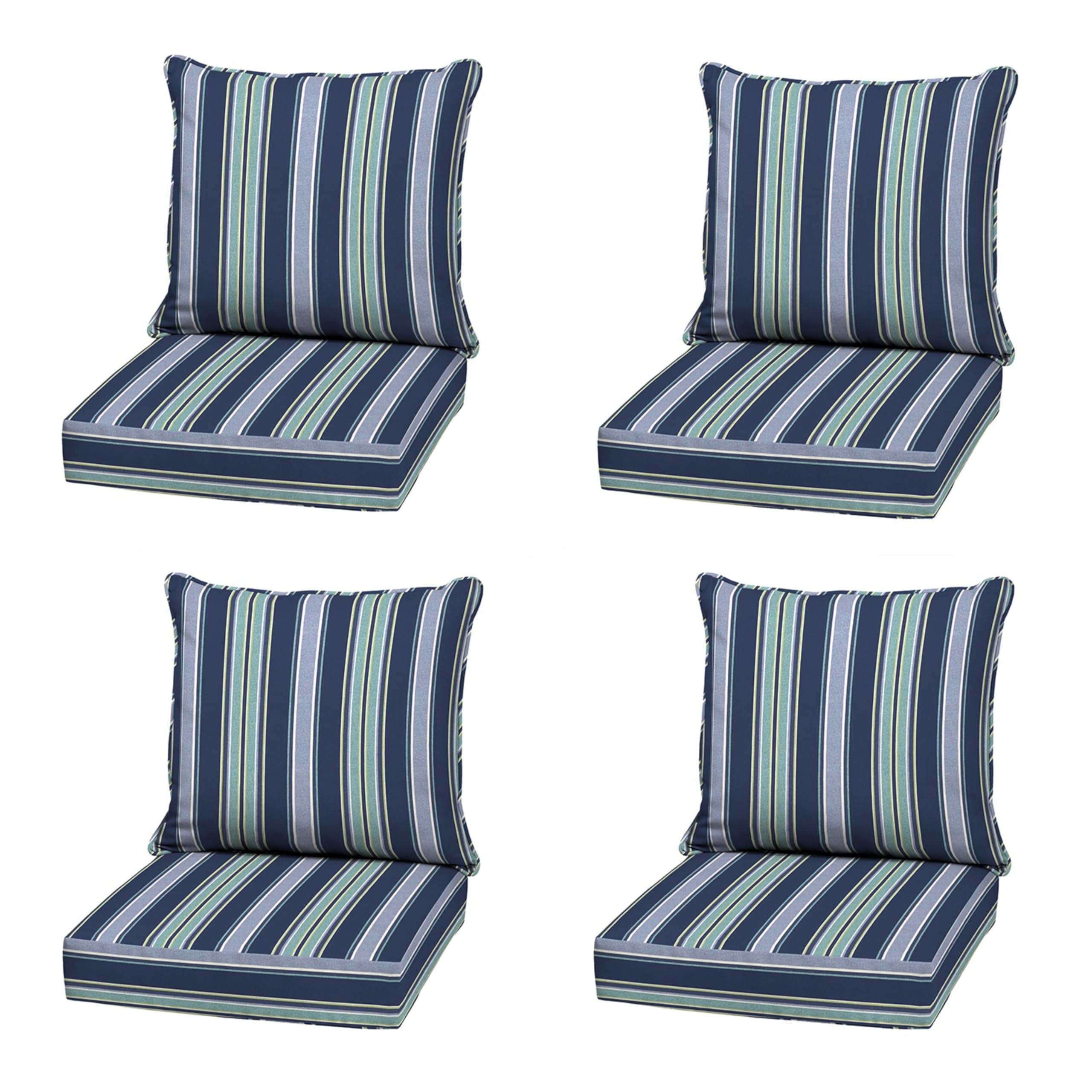 Arden Outdoor Deep Seat Cushion Set, 4-Pack, 22x24, Blue Stripe
